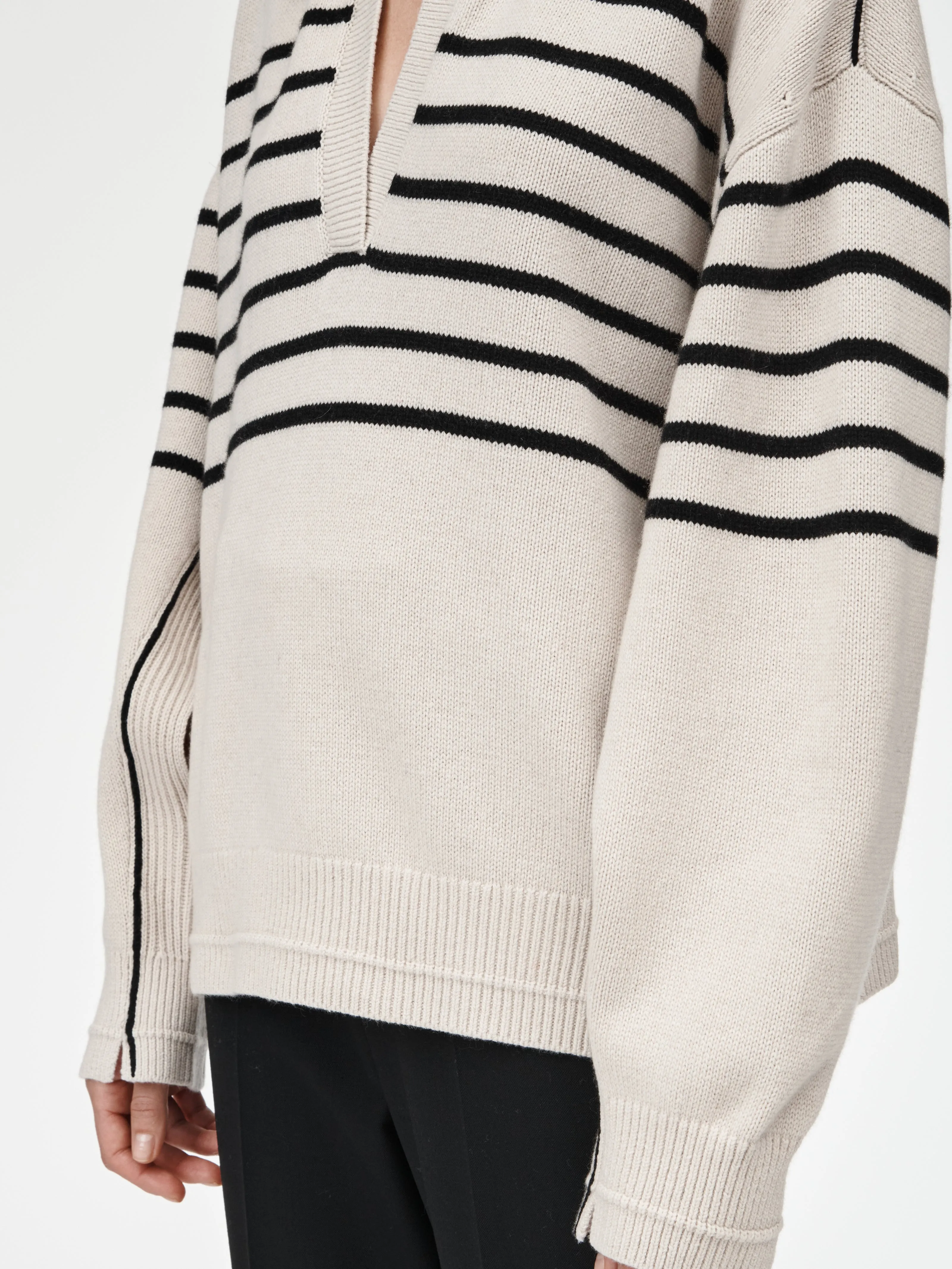 Jersey Collar Sweater in Black & Crema Stripe