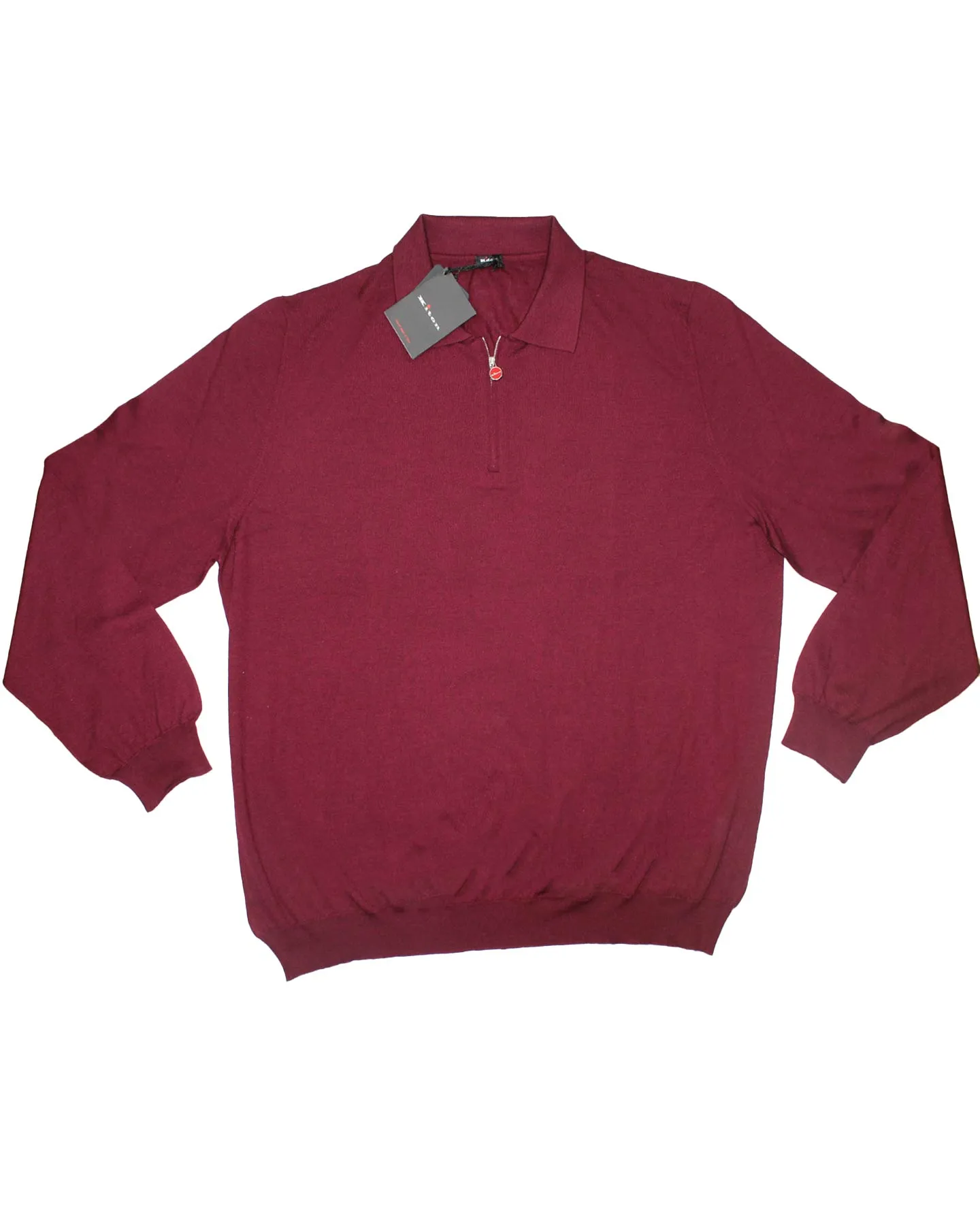 Kiton Sweater Bordeaux Cashmere Silk - Quarter Zip Pullover EU 68 / 8XL