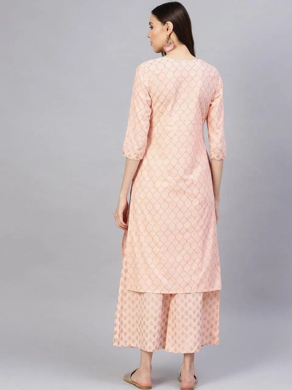 KSUT Women Peach-Coloured Printed Kurta with Palazzos