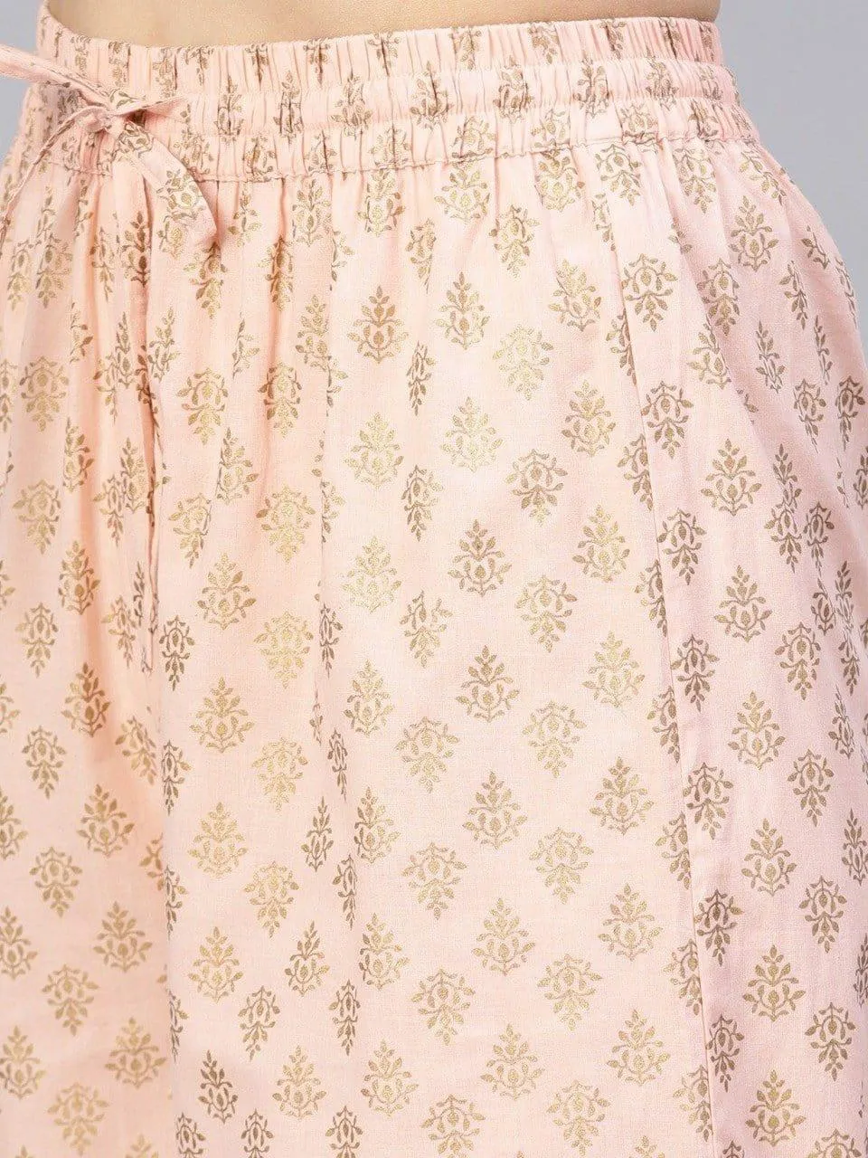 KSUT Women Peach-Coloured Printed Kurta with Palazzos