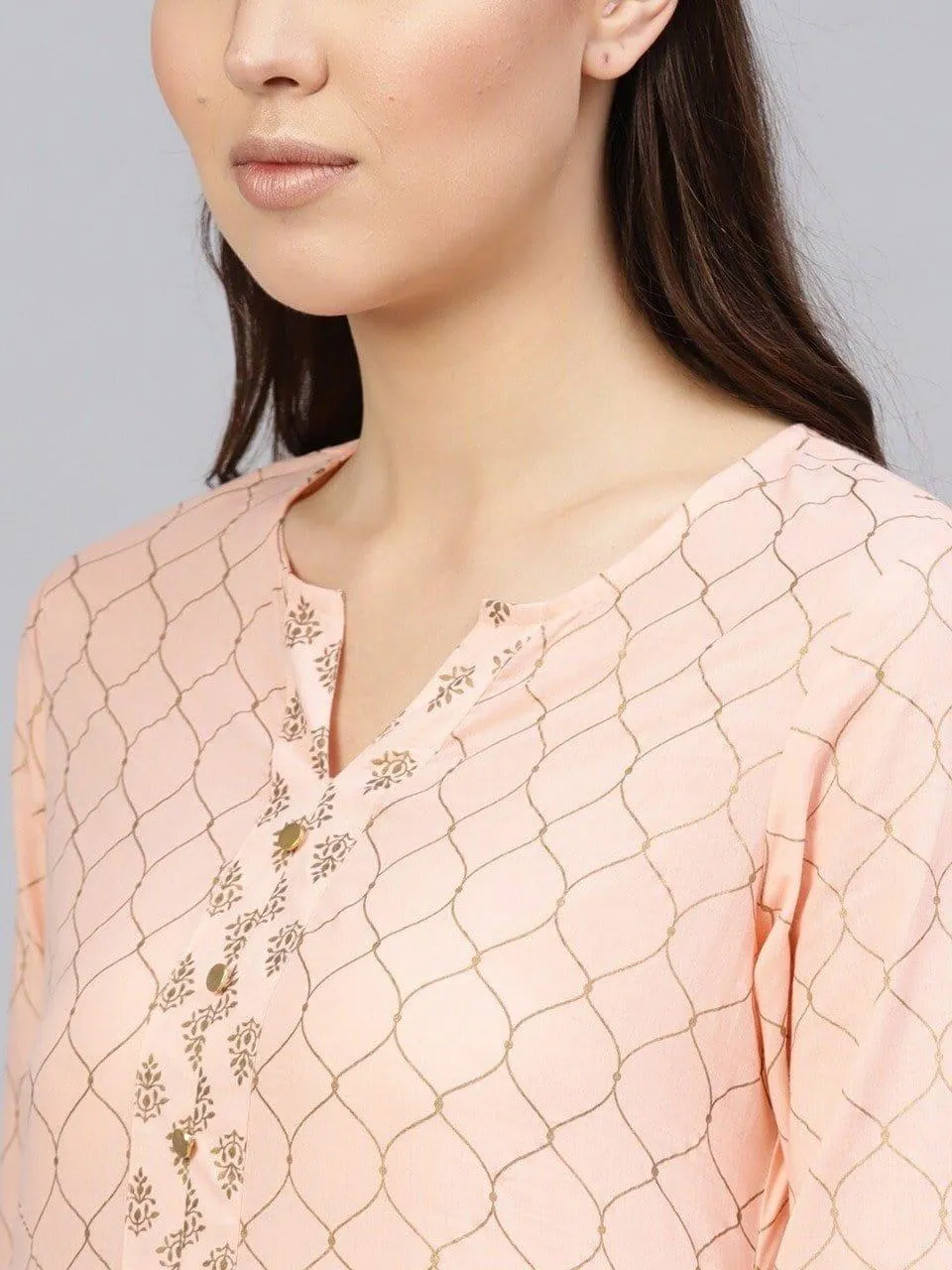 KSUT Women Peach-Coloured Printed Kurta with Palazzos