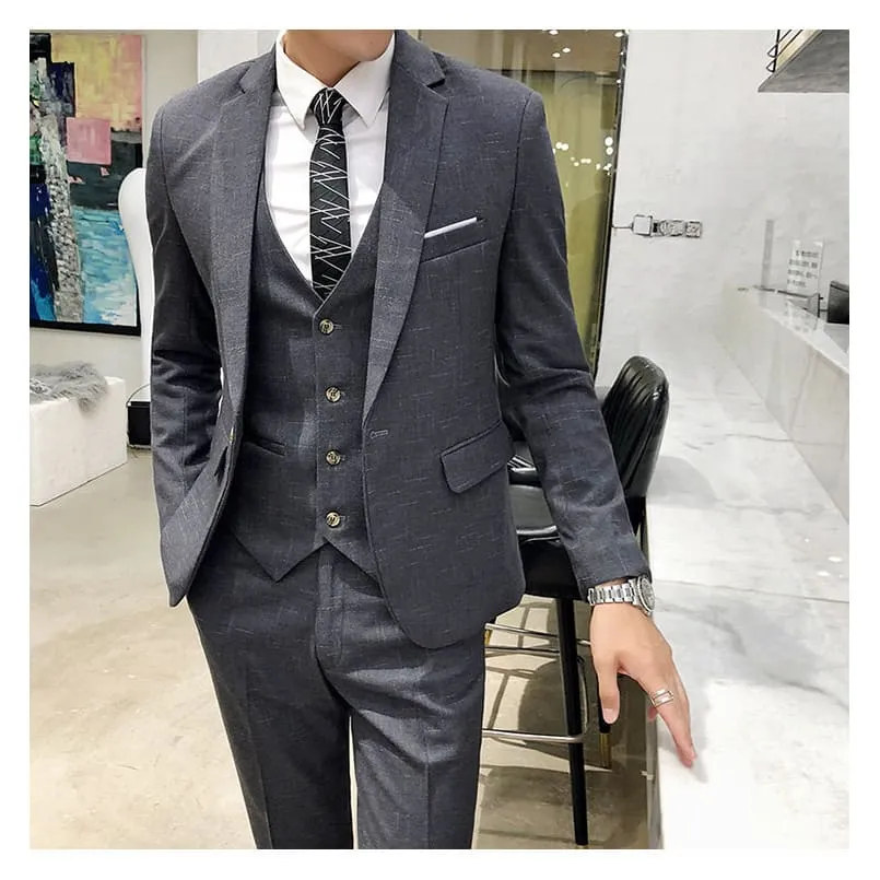 Men 3-Piece Textured Print Blazer & Vest & Tailored Pants Set