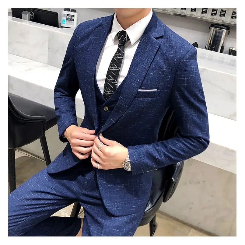 Men 3-Piece Textured Print Blazer & Vest & Tailored Pants Set