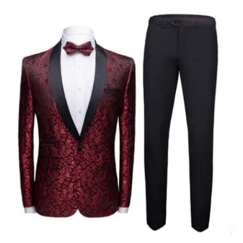 Men Jacquard Shawl Neck Blazer & Tailored Pants