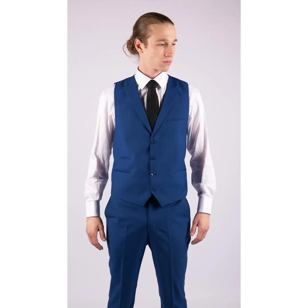 Mens 3 Piece Royal Blue Tailored Fit Suit Best Man Groom Prom Wedding Classic