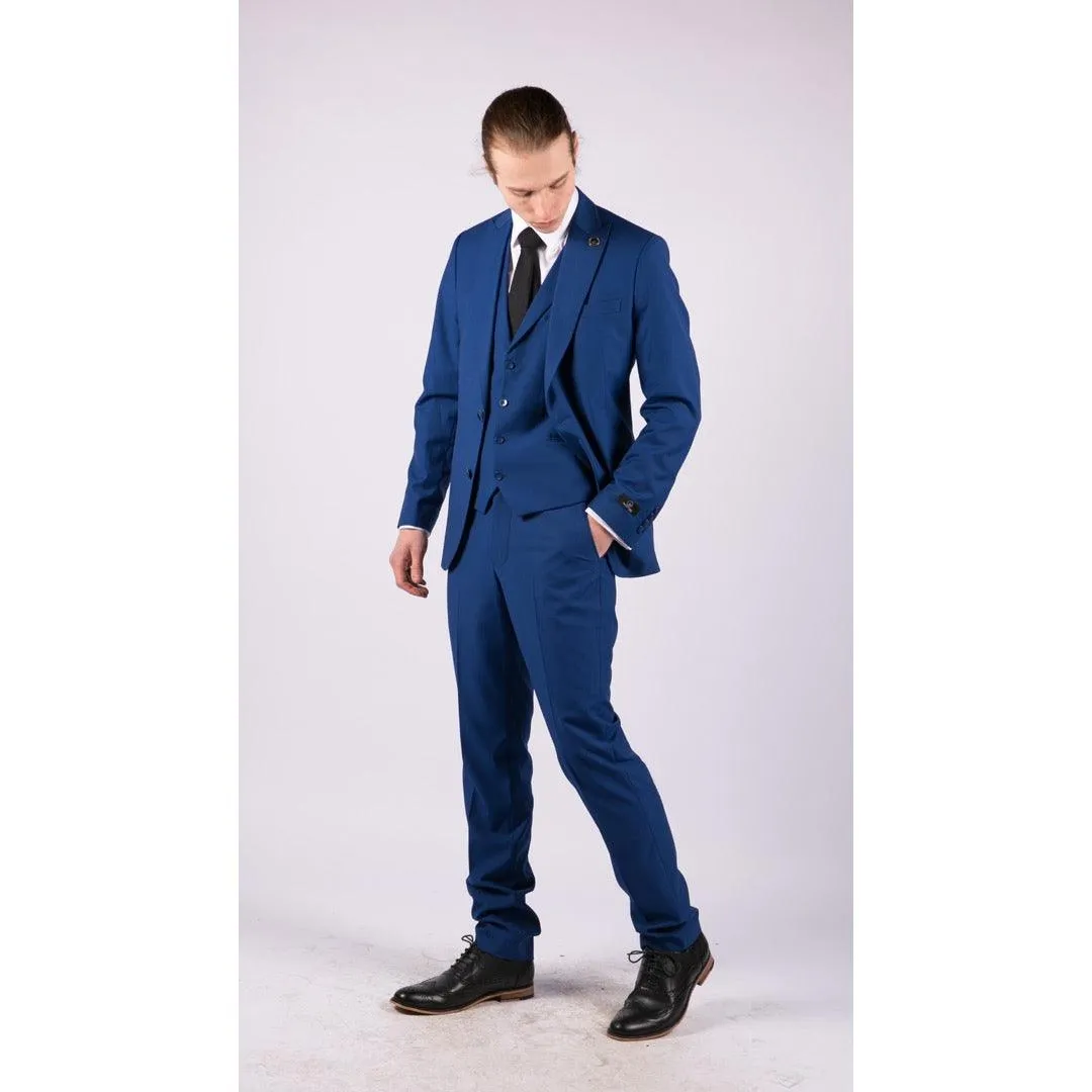 Mens 3 Piece Royal Blue Tailored Fit Suit Best Man Groom Prom Wedding Classic