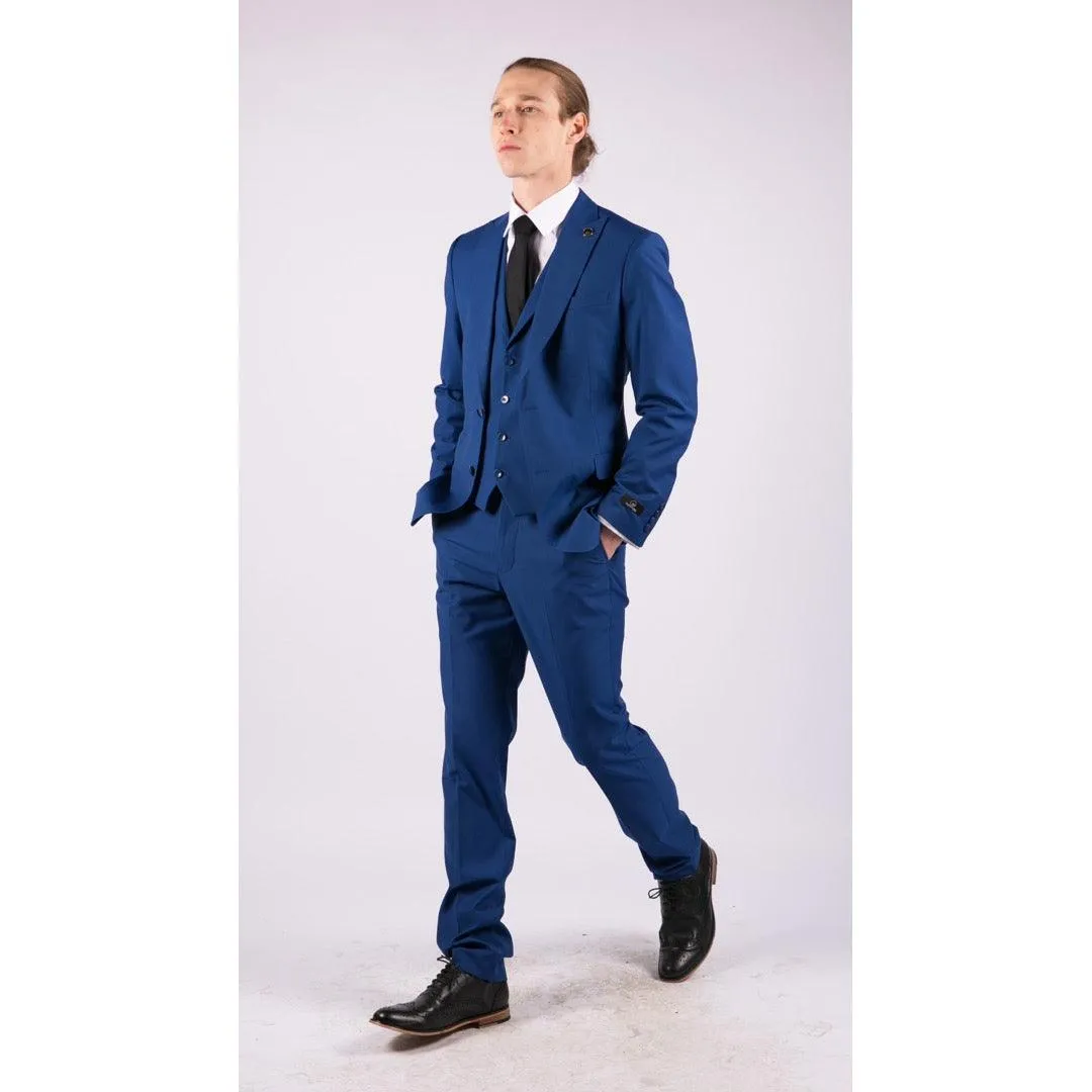 Mens 3 Piece Royal Blue Tailored Fit Suit Best Man Groom Prom Wedding Classic