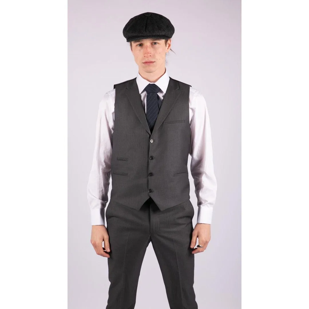 Mens 3 Piece Suit Charcoal Tailored Fit Smart Formal 1920 Classic Vintage Gatsby