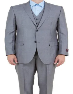 Mens Gray 3 Piece Sharkskin Suit Single Breasted Notch Lapel Regular Fit