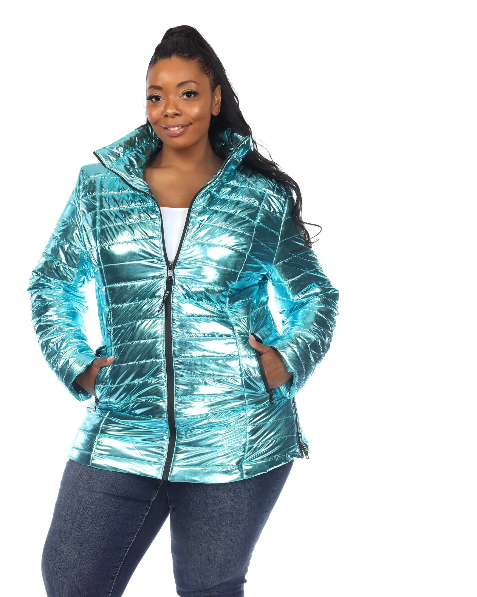 Metallic Puffer Coat | Mint