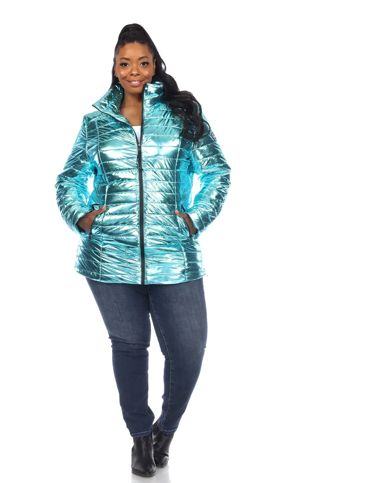 Metallic Puffer Coat | Mint