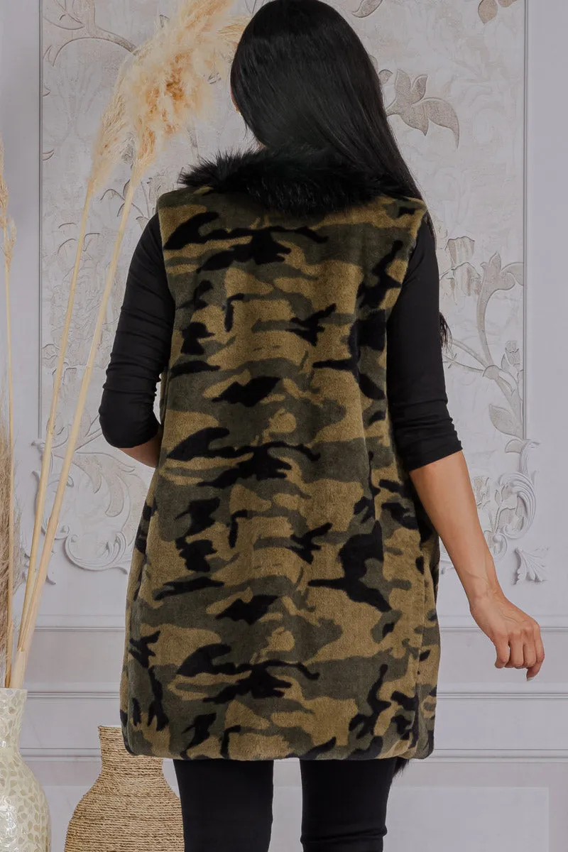 MS0199 - CAMO FAUX FUR TRIM VEST