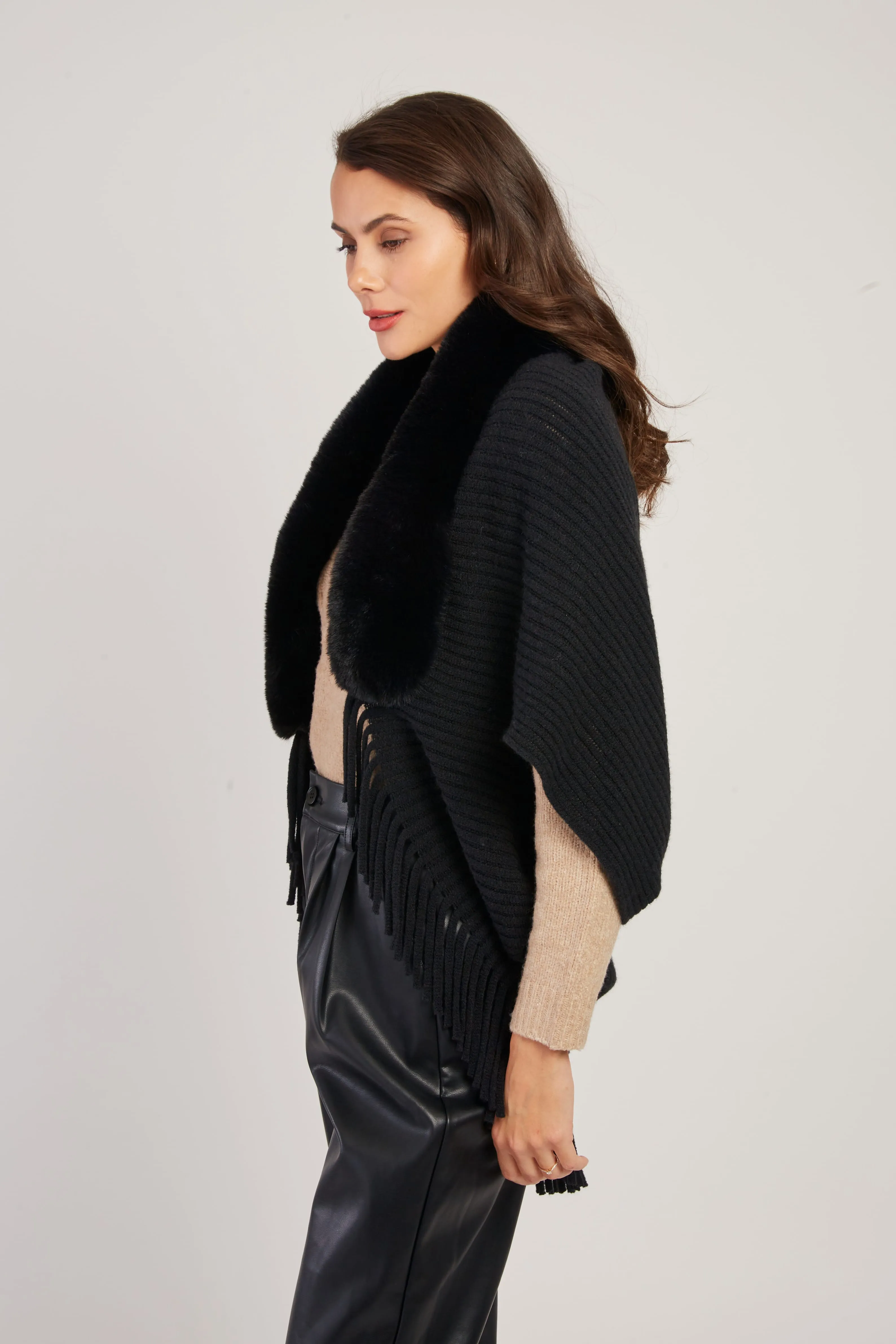 Nelly Faux Fur Shrug/Shawl  -Garnet