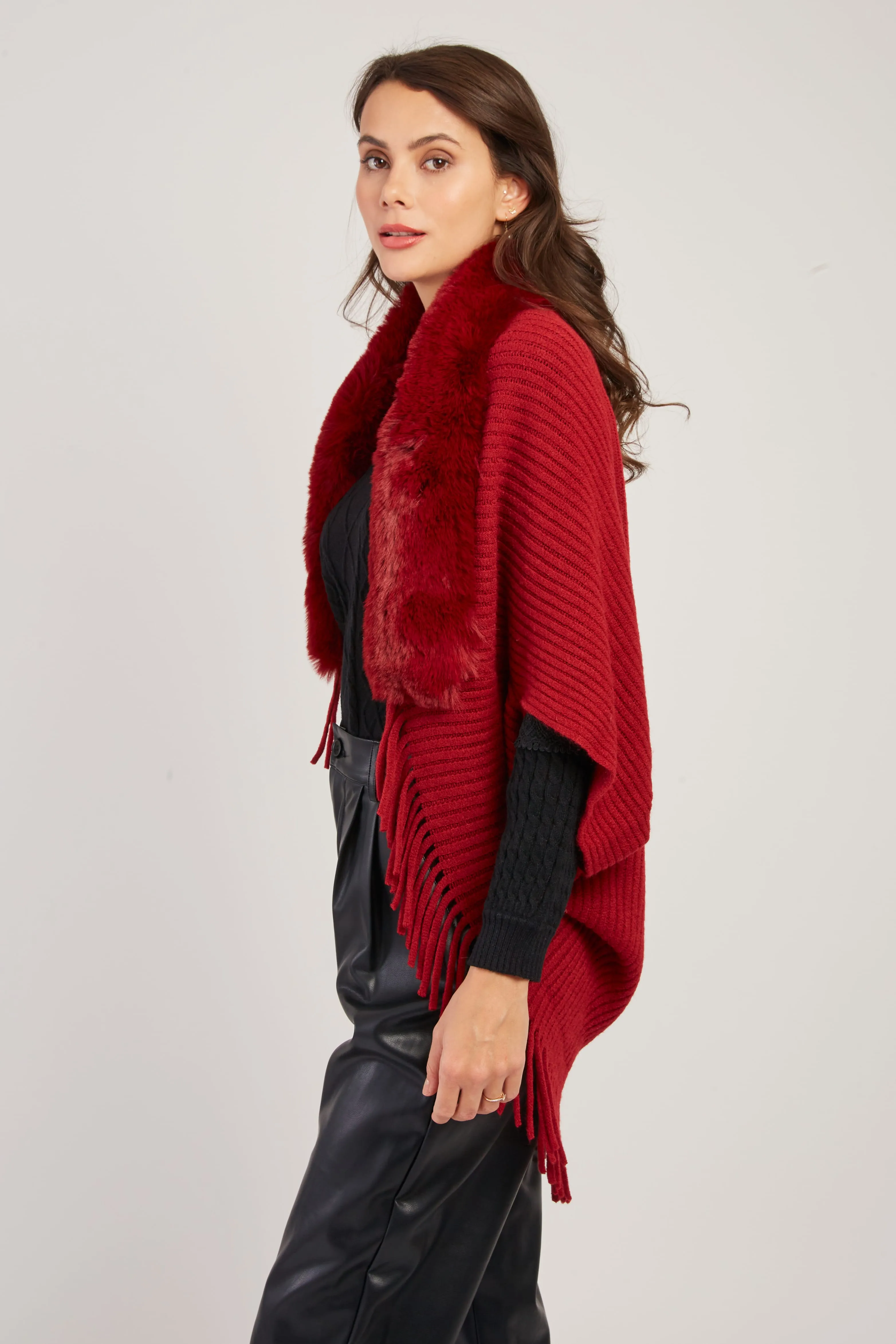 Nelly Faux Fur Shrug/Shawl  -Garnet