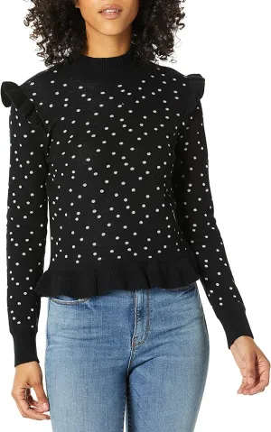 Parker Marlee Turtleneck Long-Sleeve Polka-Dot Sweater, Size Small