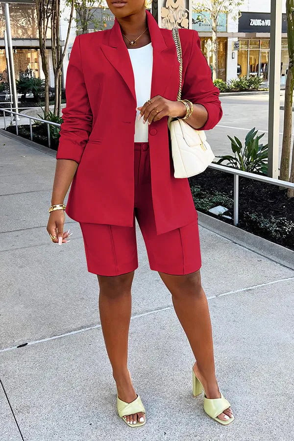 Peak Collar Top & Tailored Shorts Suit