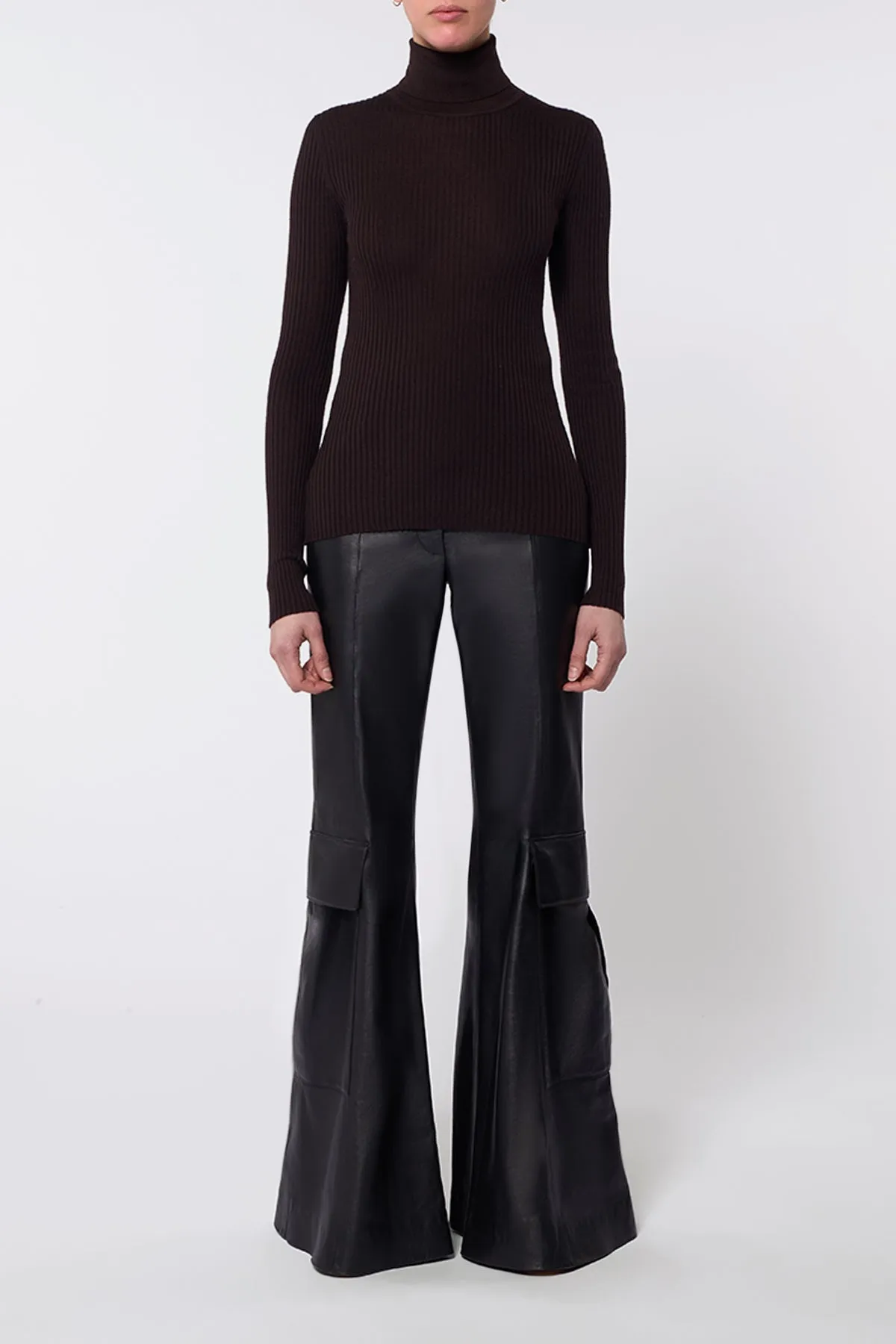 Peppe Knit Turtleneck in Chocolate Cashmere Silk