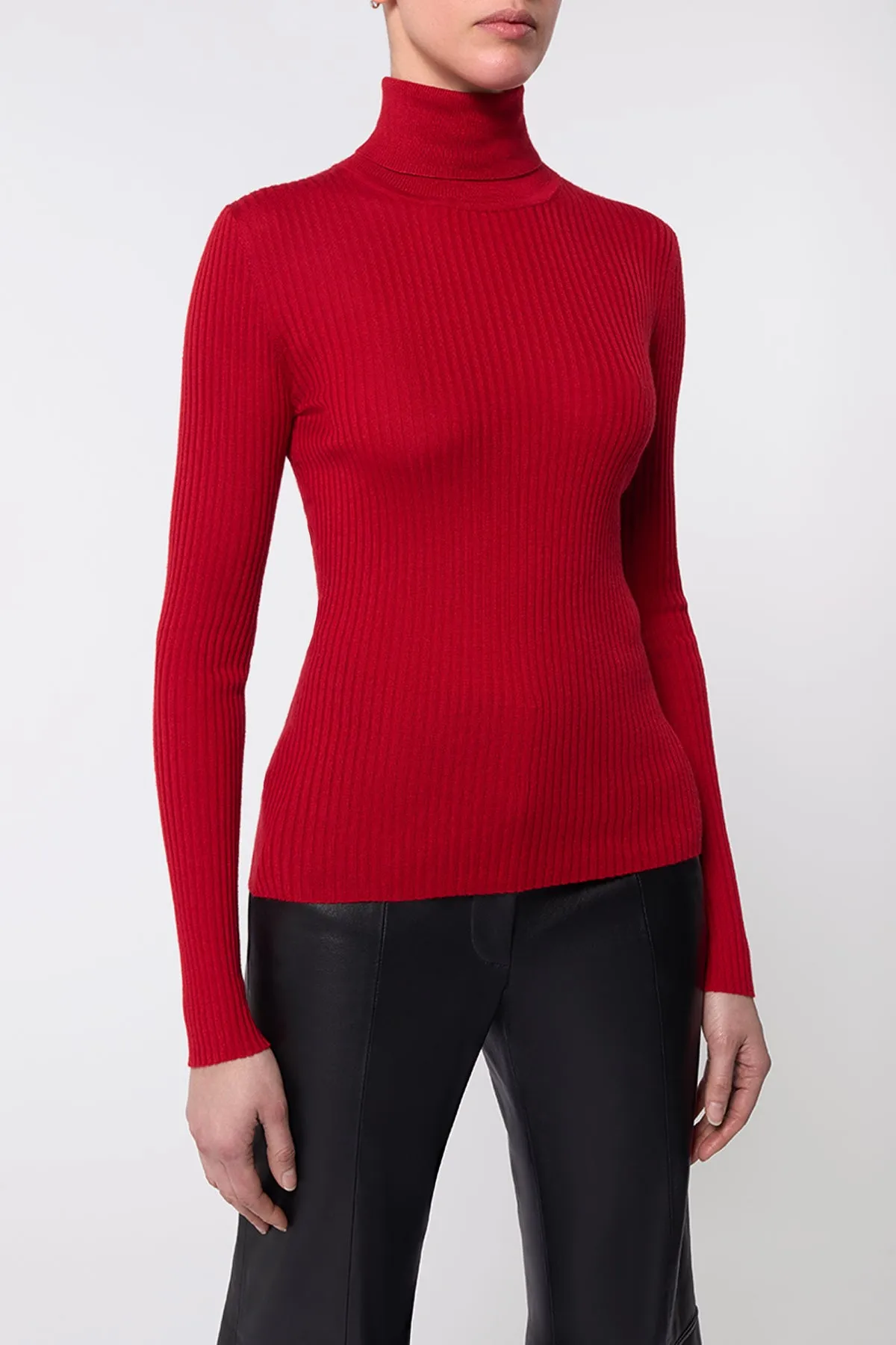 Peppe Knit Turtleneck in Scarlet Red Cashmere Silk