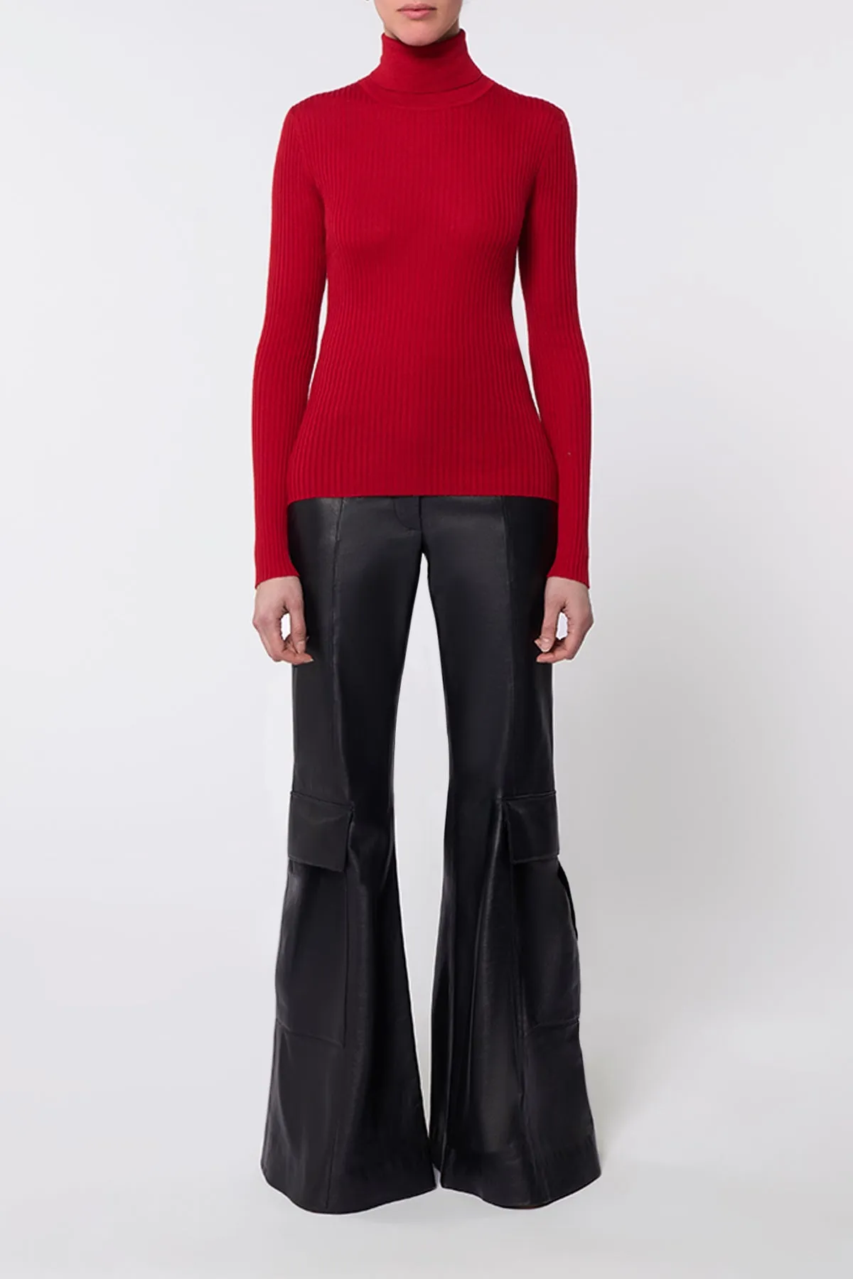 Peppe Knit Turtleneck in Scarlet Red Cashmere Silk