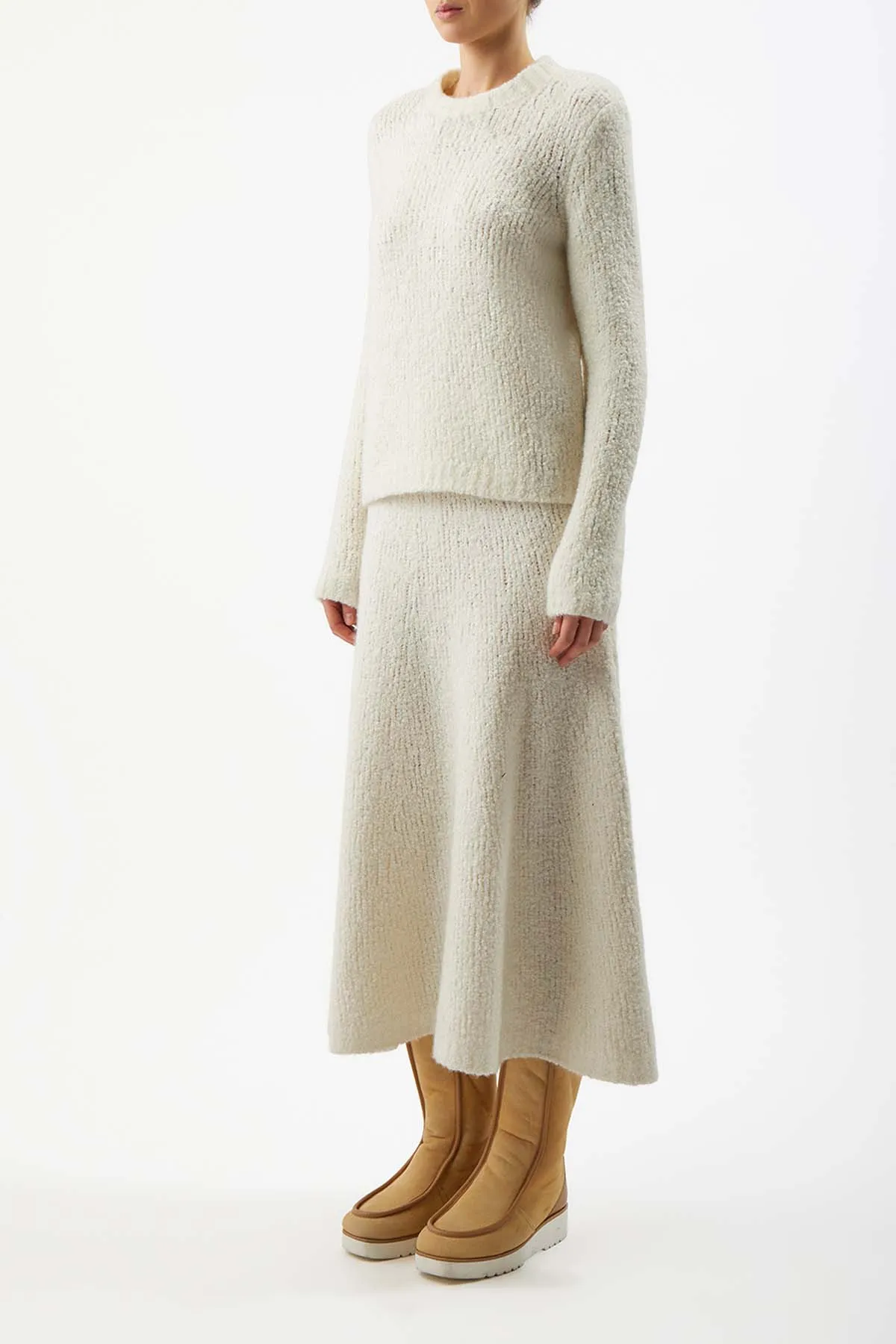 Philippe Knit Sweater in Ivory Cashmere Silk Boucle