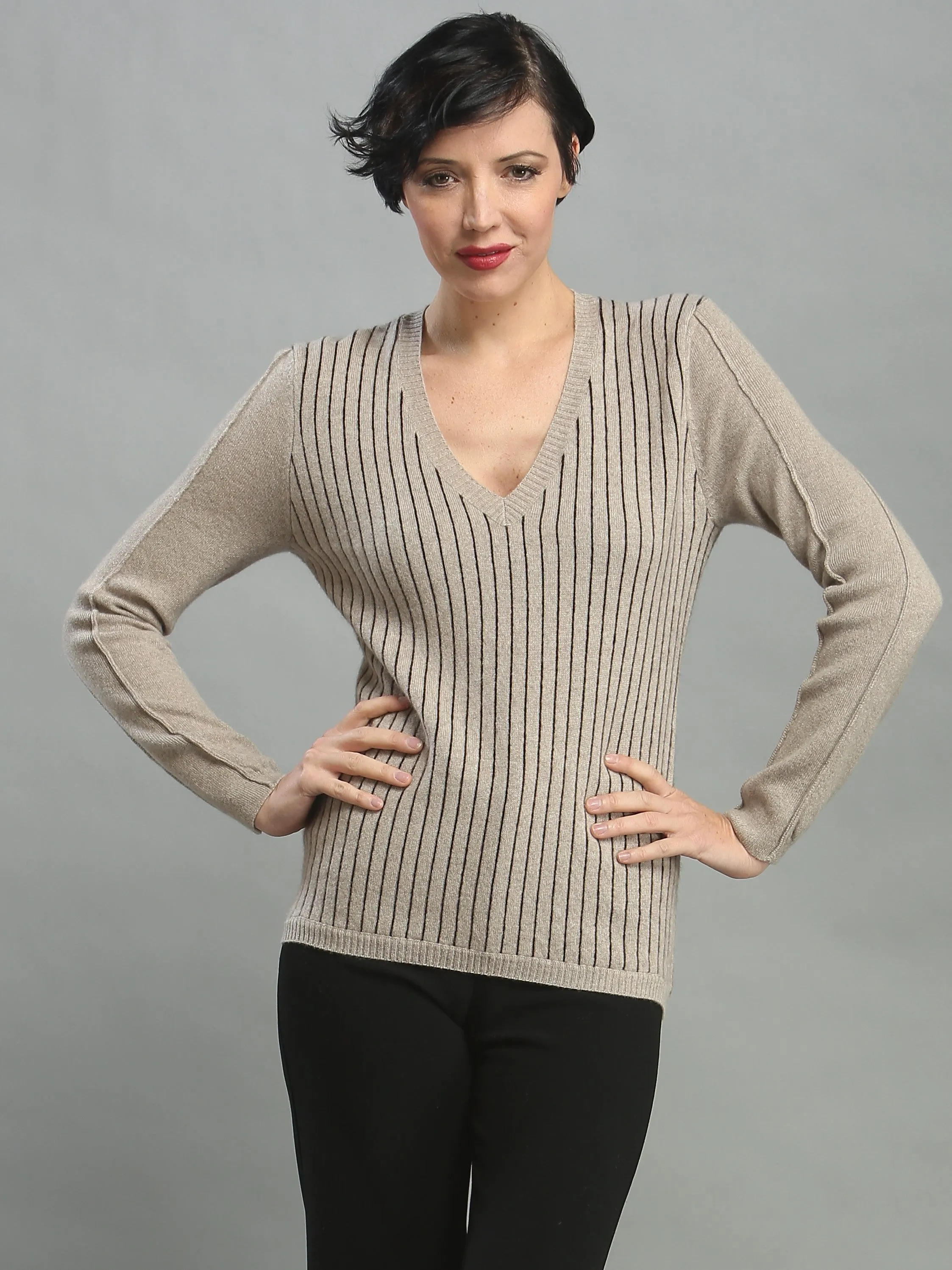 Pin Striped V Neck Pullover