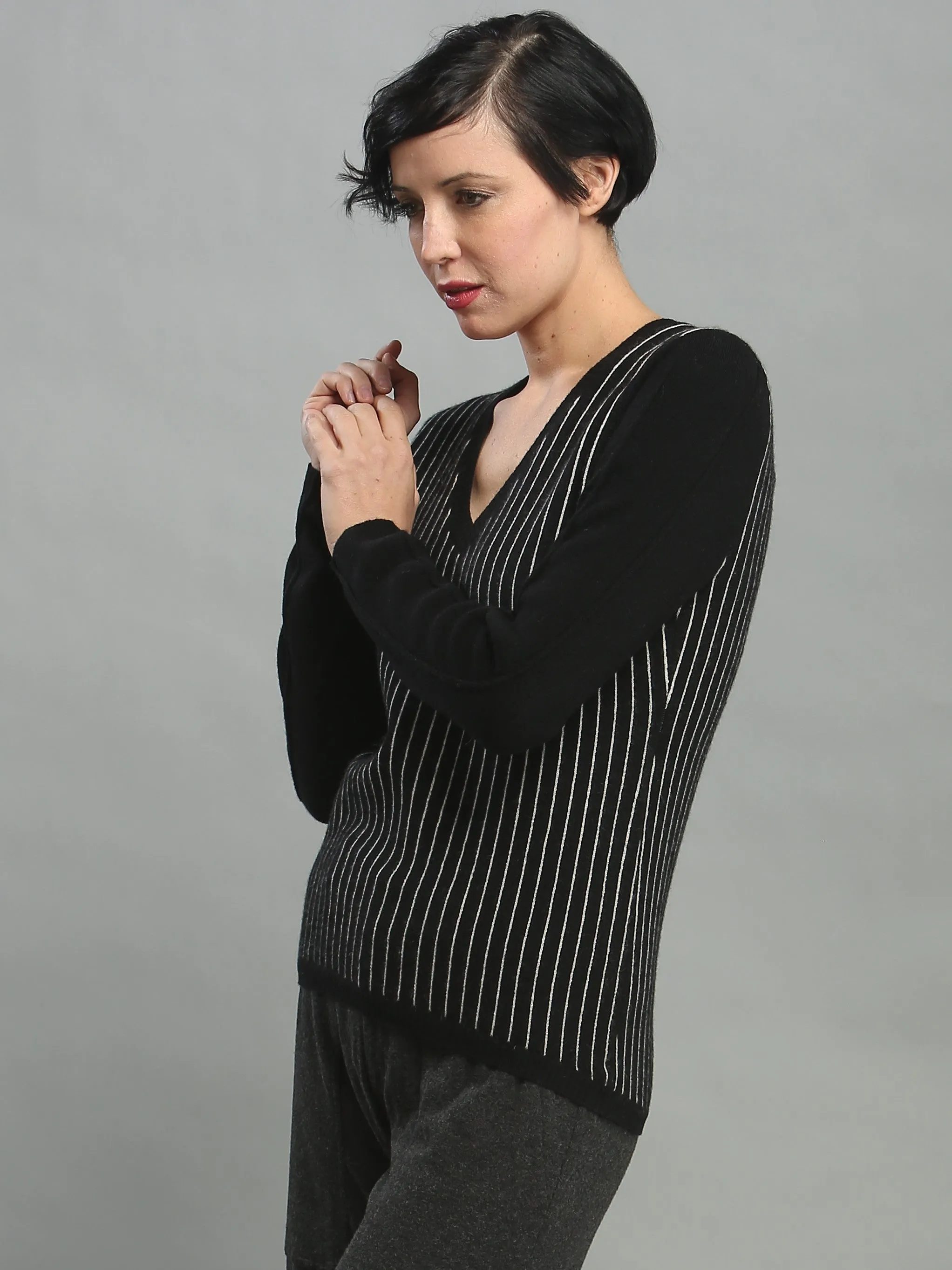 Pin Striped V Neck Pullover