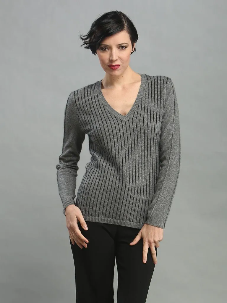 Pin Striped V Neck Pullover