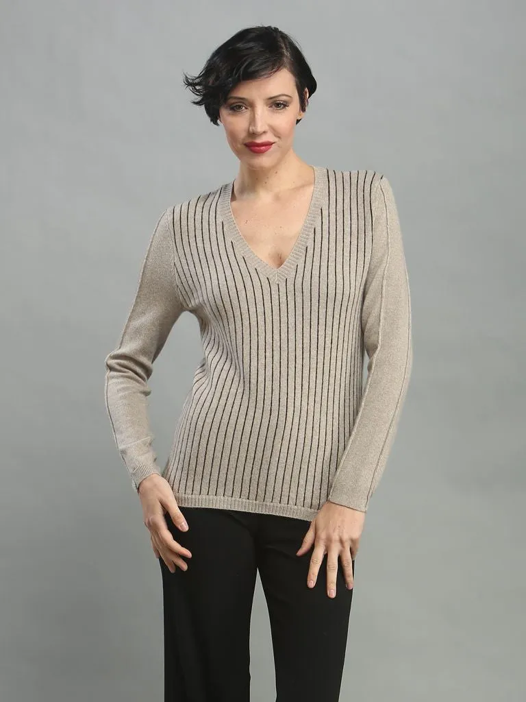 Pin Striped V Neck Pullover