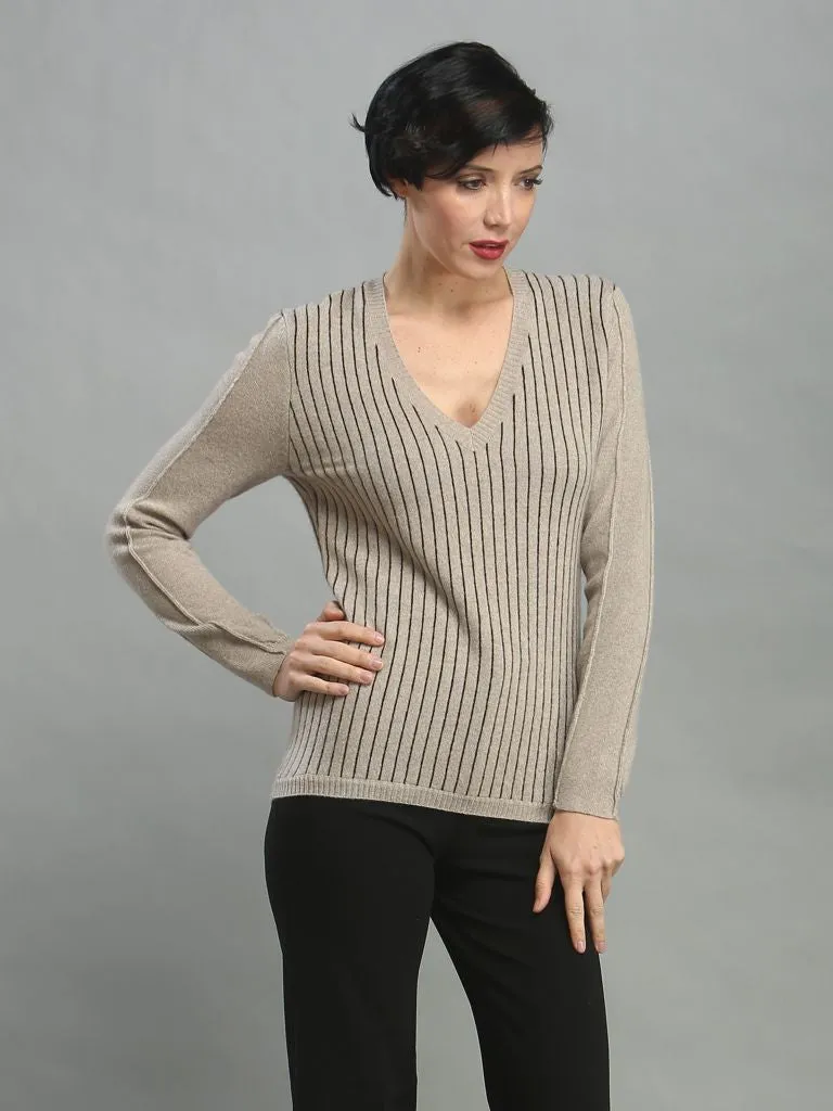 Pin Striped V Neck Pullover