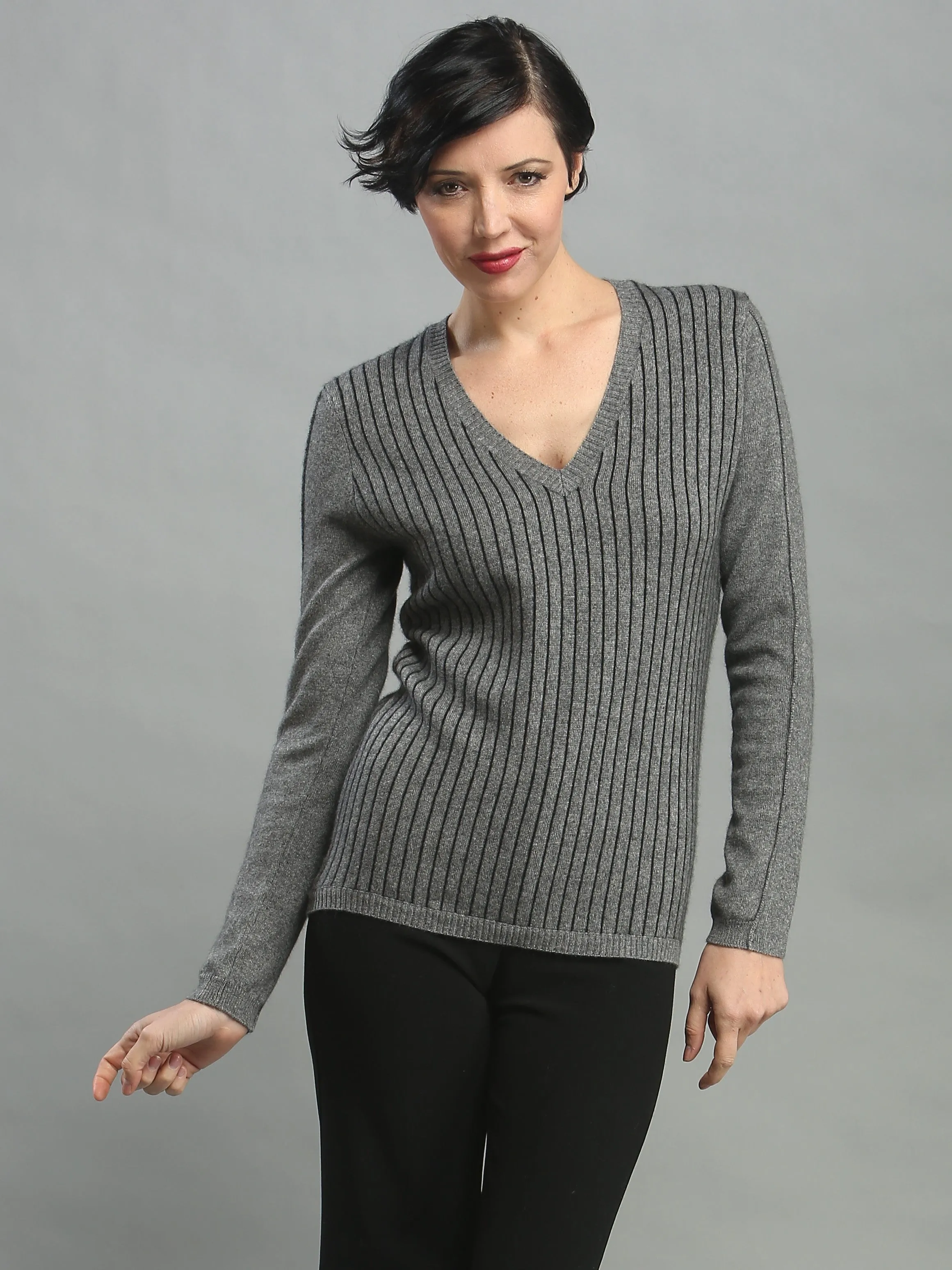 Pin Striped V Neck Pullover