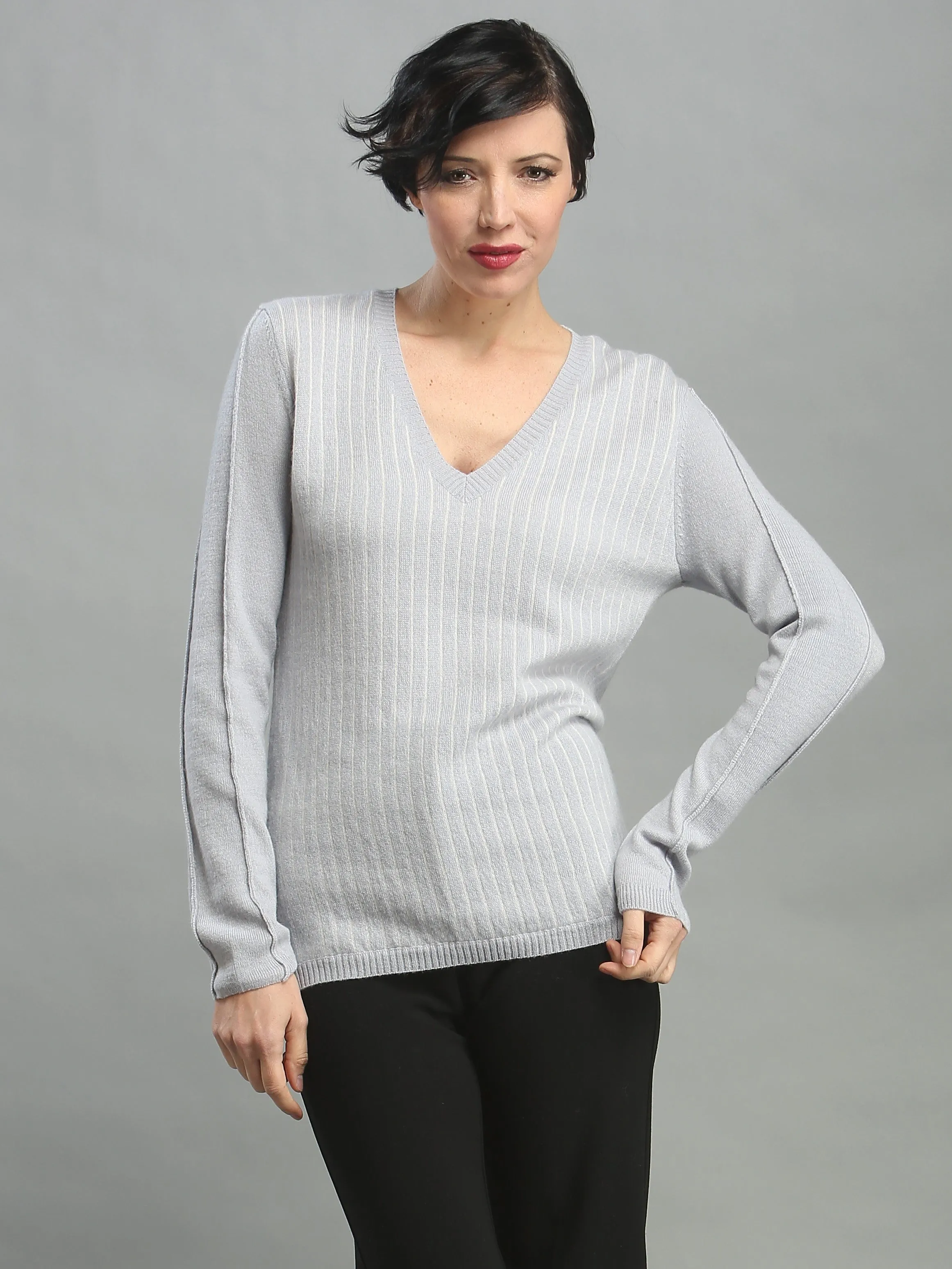 Pin Striped V Neck Pullover