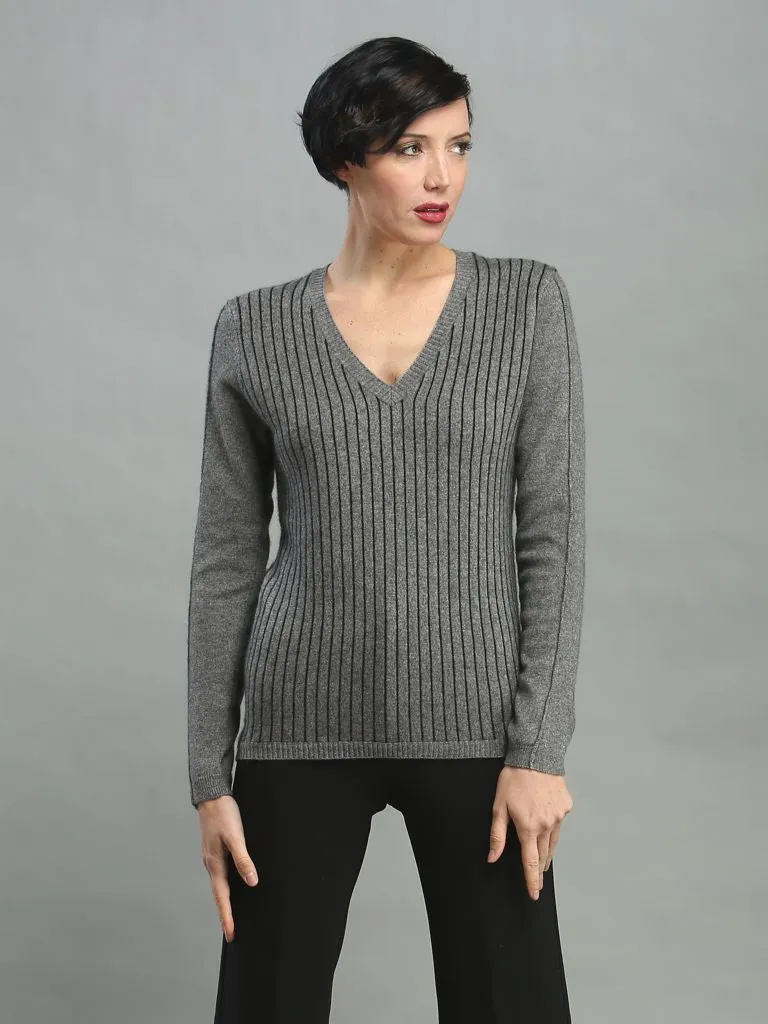 Pin Striped V Neck Pullover