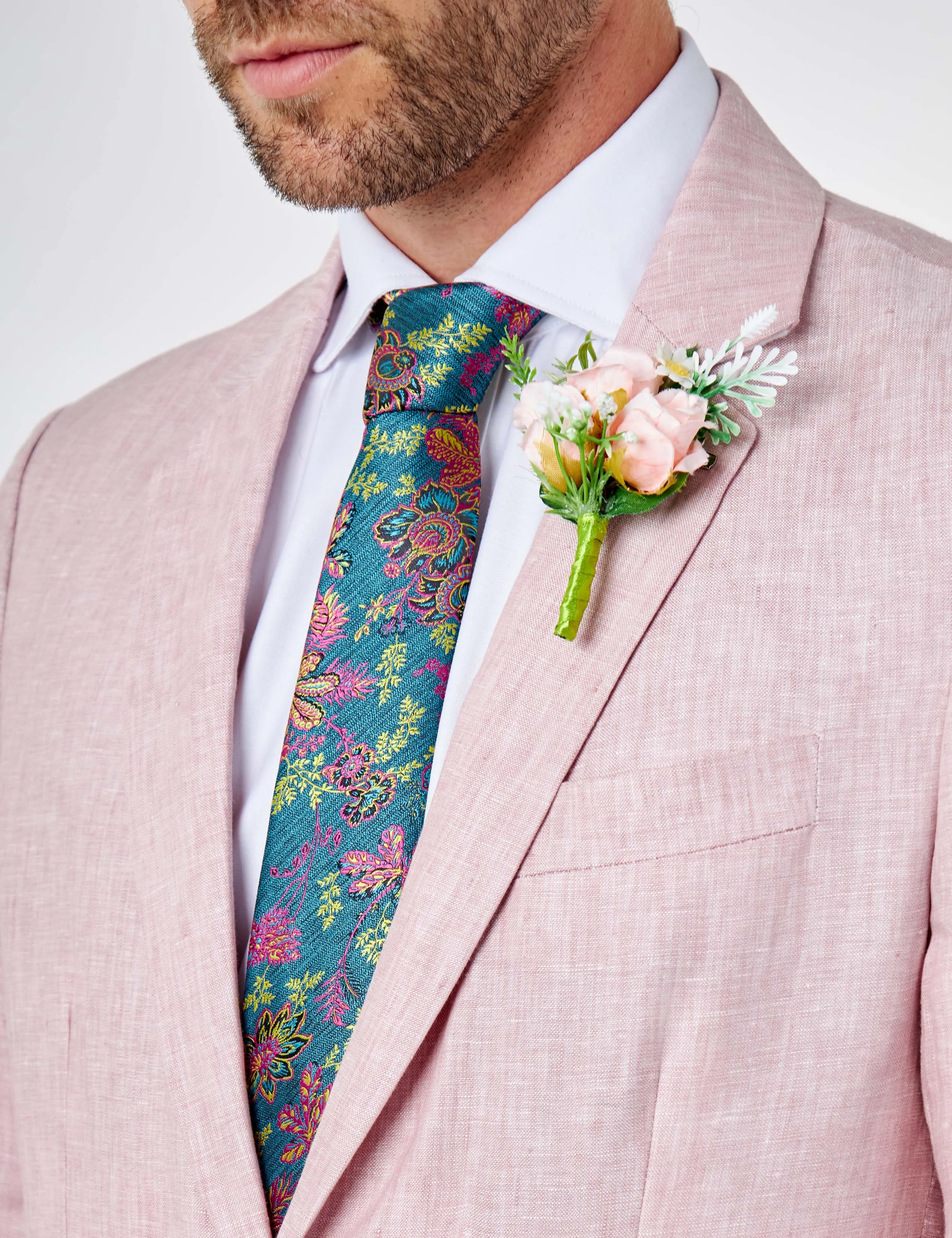 Pink Pure Linen Tailored Fit Summer Suit