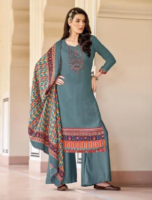 Pure Pashmina Unstitched Winter Garam Suits With Printed Dupatta