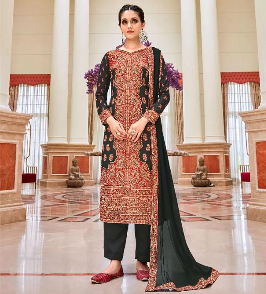 Pure Wool Pashmina Black Winter Unstitched Suit With Dupatta