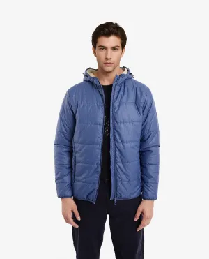 Rare Rabbit Men's Vasto Petrol Polyester Fabric Full Sleeve Zipper Closure Hooded Monogram Print Puffer Jacket