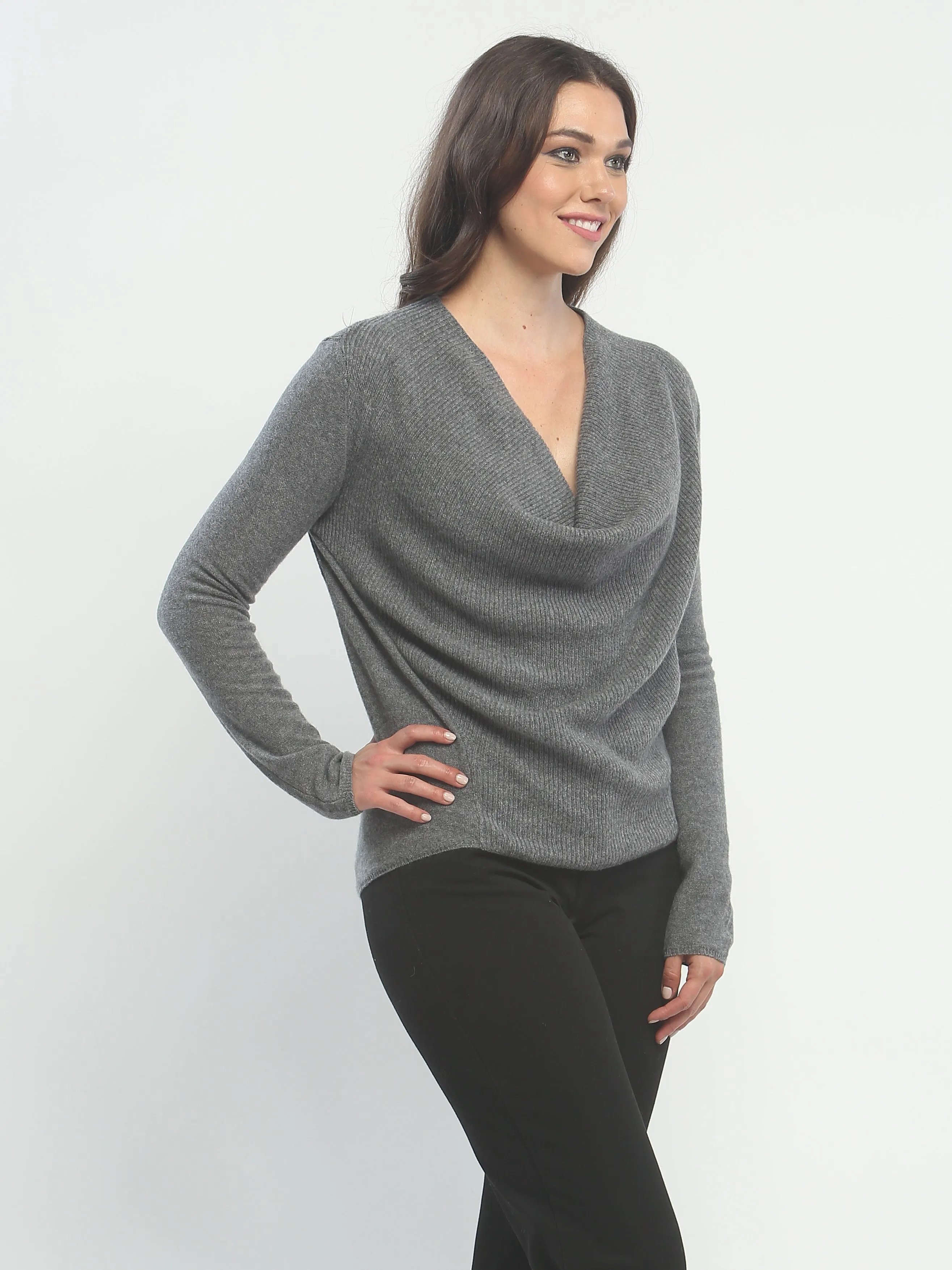 Ribbed Cowl Neck Pullover