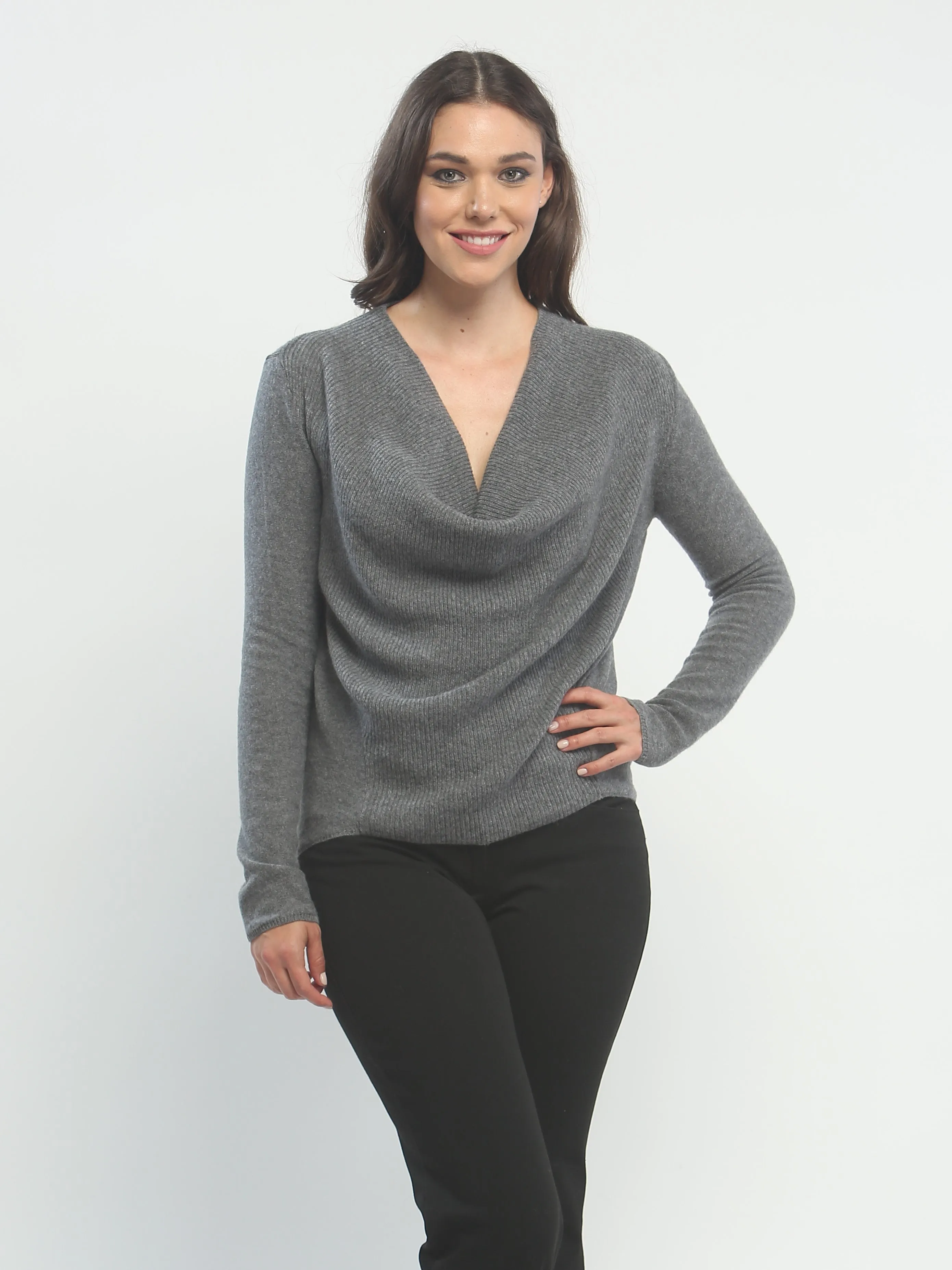 Ribbed Cowl Neck Pullover