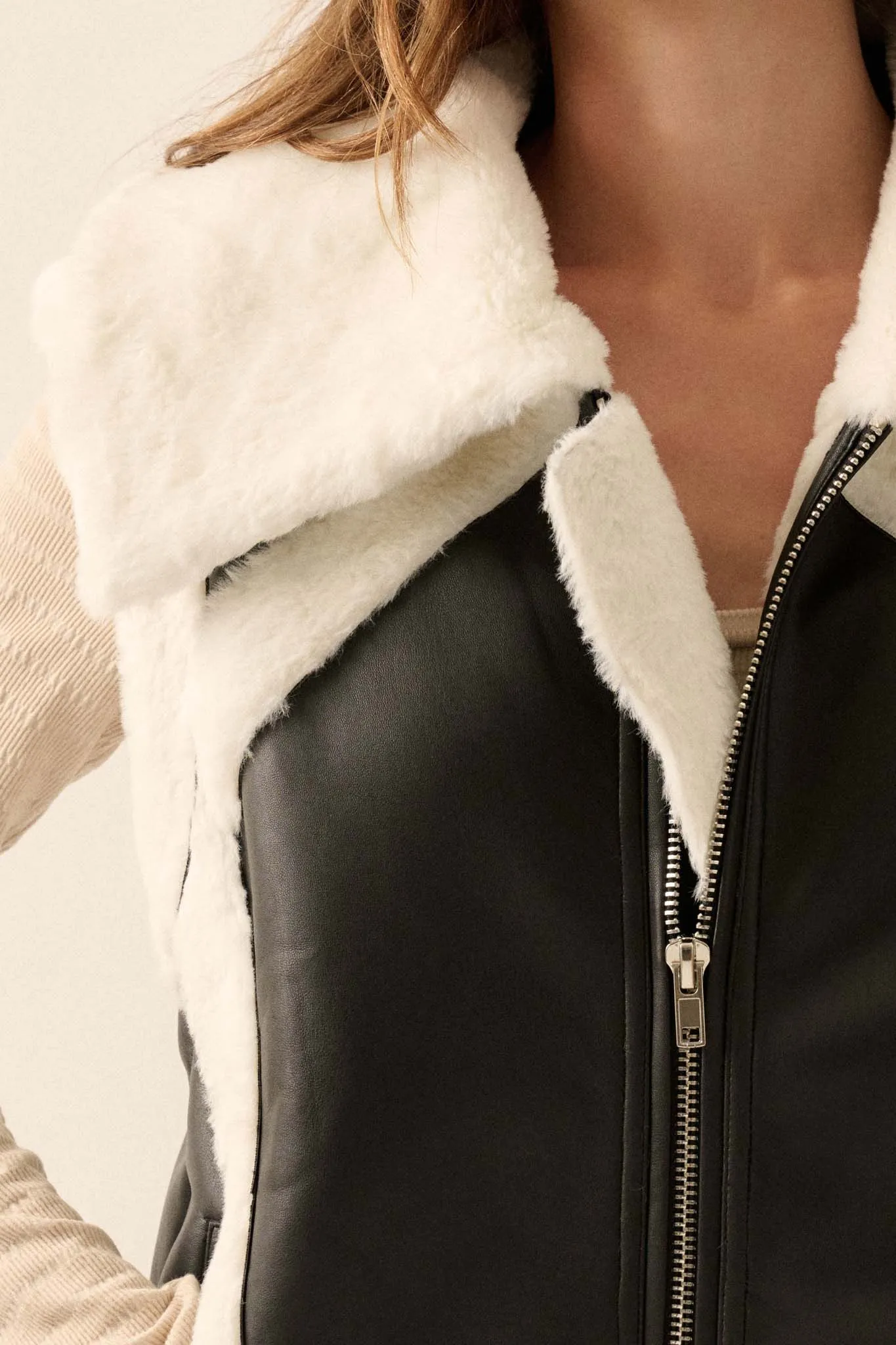 Ride the Wind Vegan Leather Faux Fur-Trimmed Vest