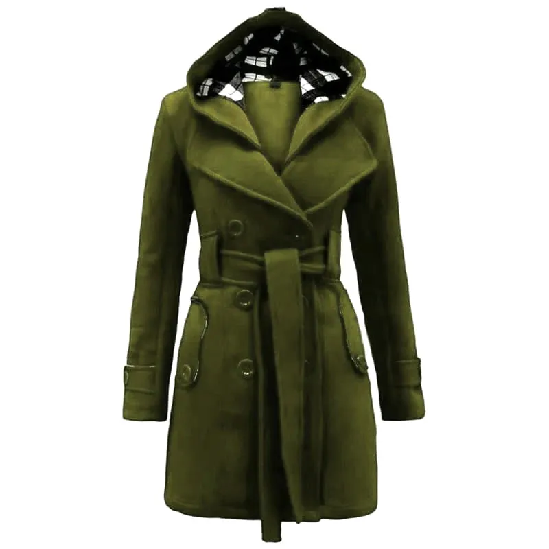 Sajiero Fleece Double Breasted Waist Belt Long Coat