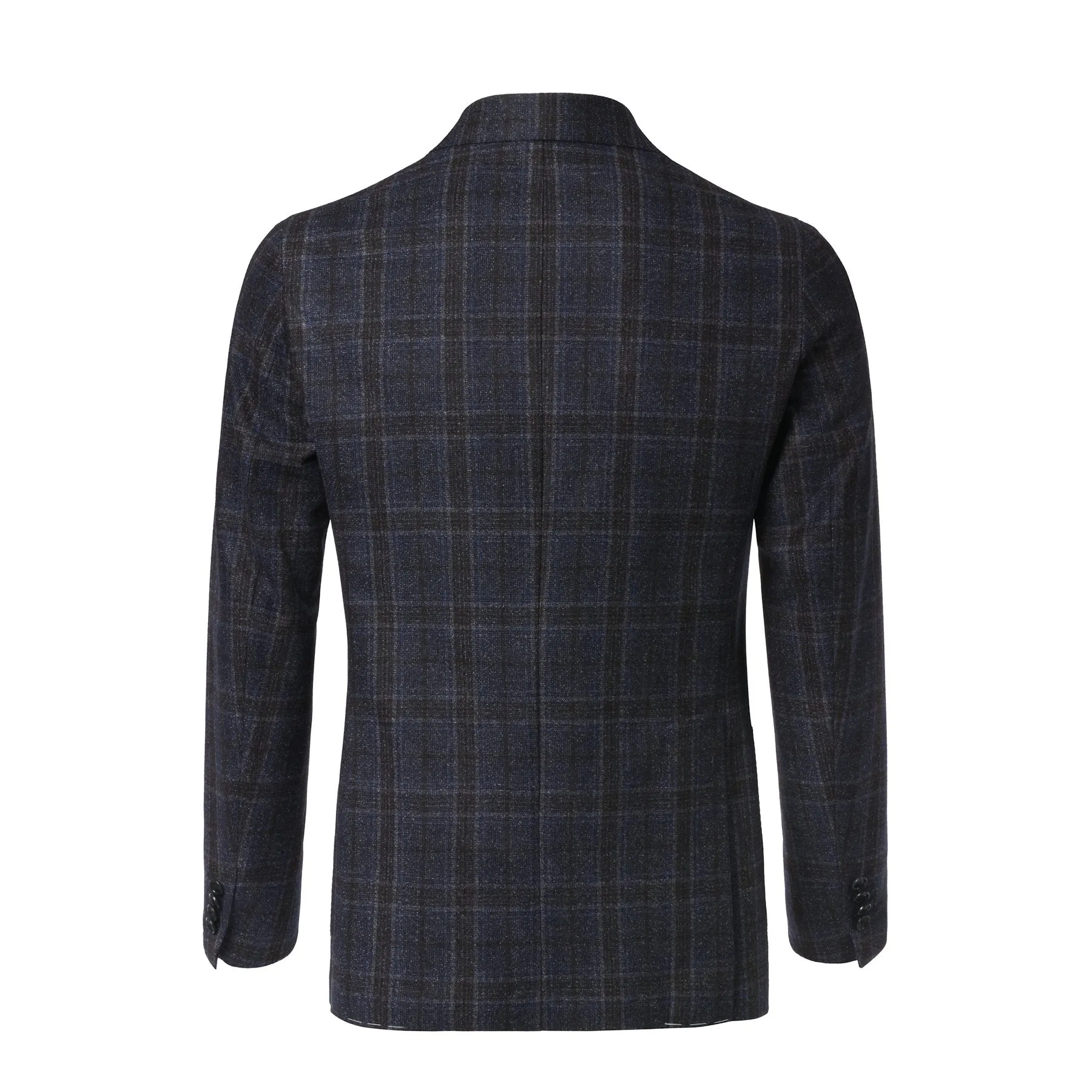 Single-Breasted Plaid Check Wool Jacket in Dark Blue. Exclusively Made for Sartale