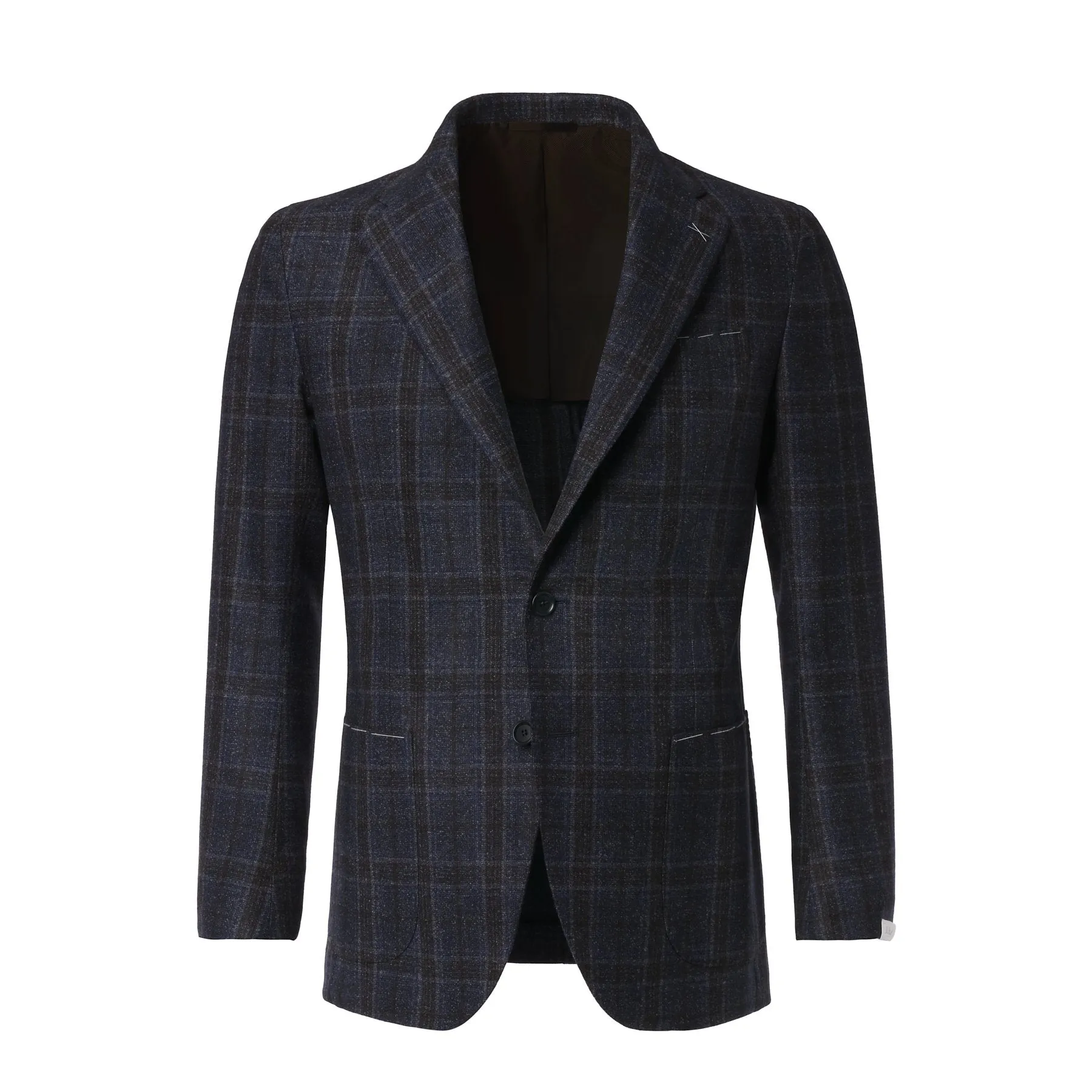 Single-Breasted Plaid Check Wool Jacket in Dark Blue. Exclusively Made for Sartale