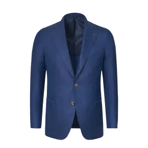 Single-Breasted Wool-Silk Blend Jacket in Blue