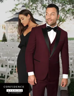 Statement Tux-PK Burgundy 3PC Vested Wool Suit