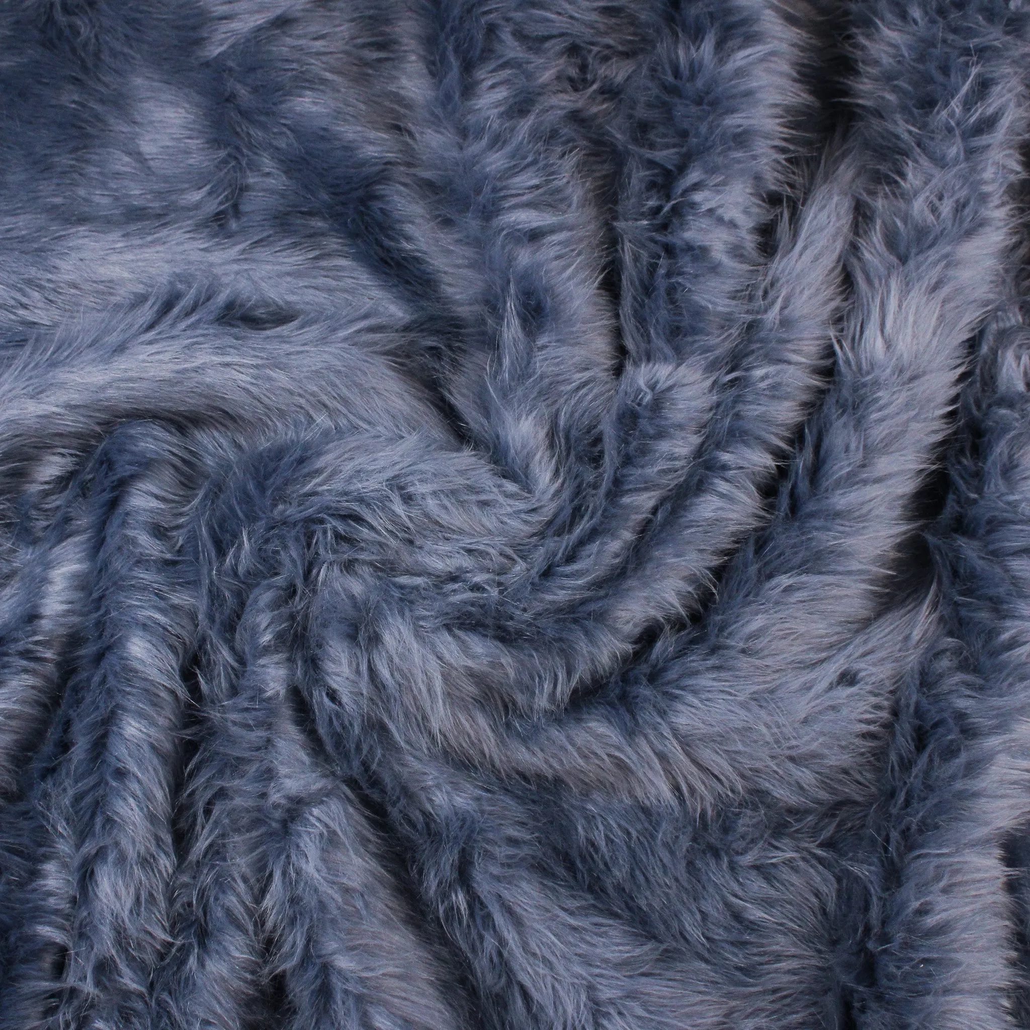 STEEL BLUE LONG PILE FAUX FUR