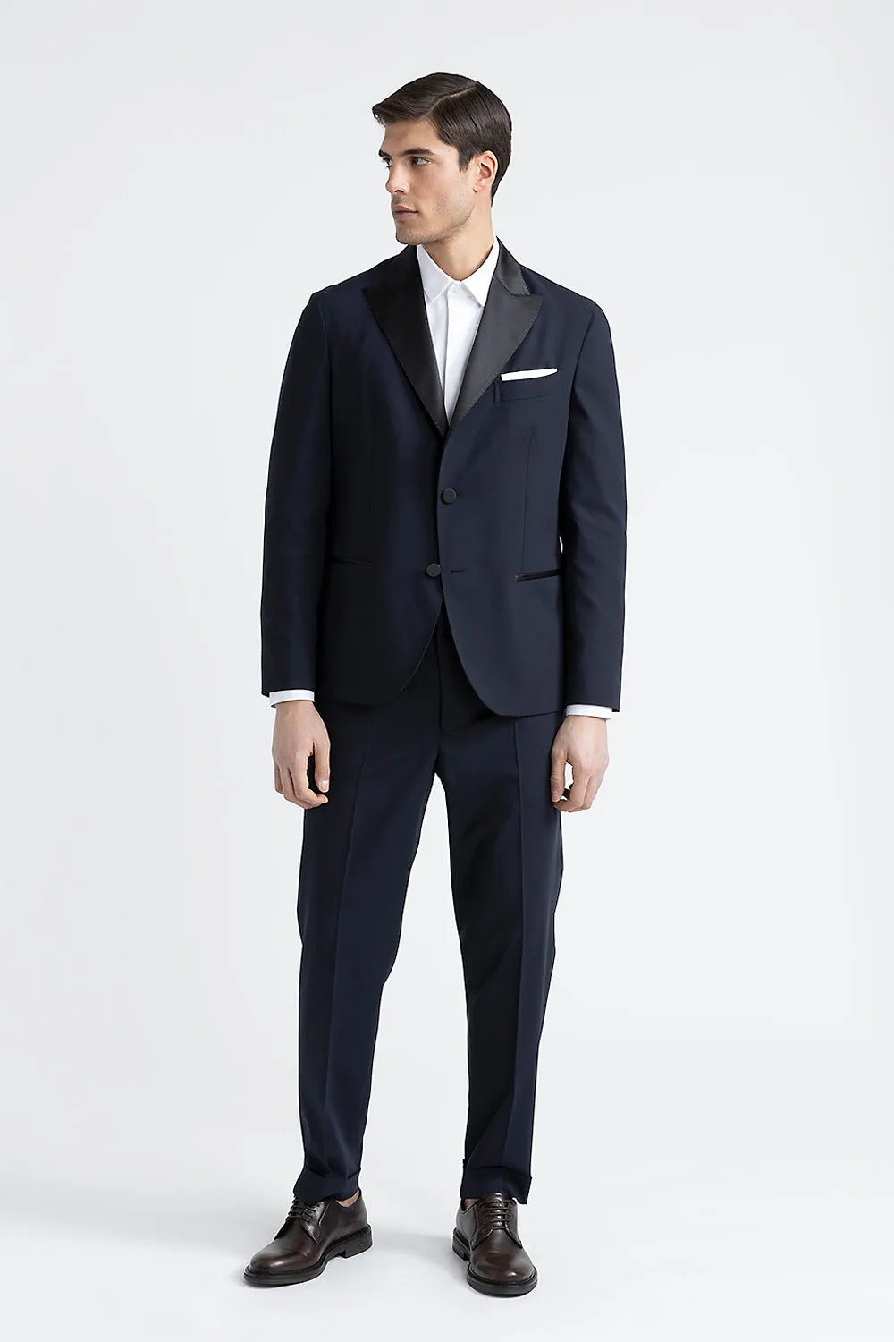 Stretch technical wool single-breasted evening tuxedo