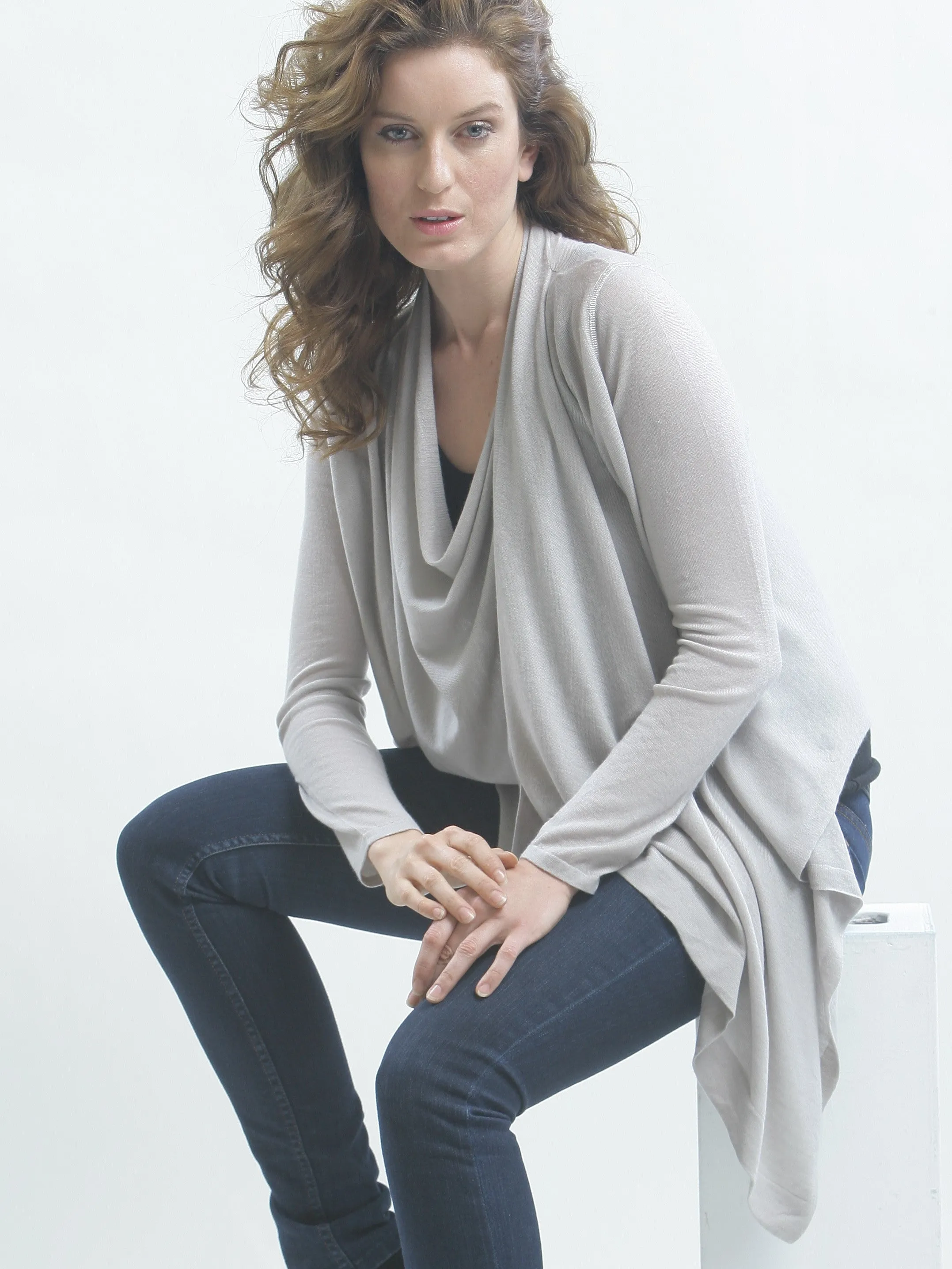 Two-Way Drape Front Wrap Cardigan in Fine Cashmere