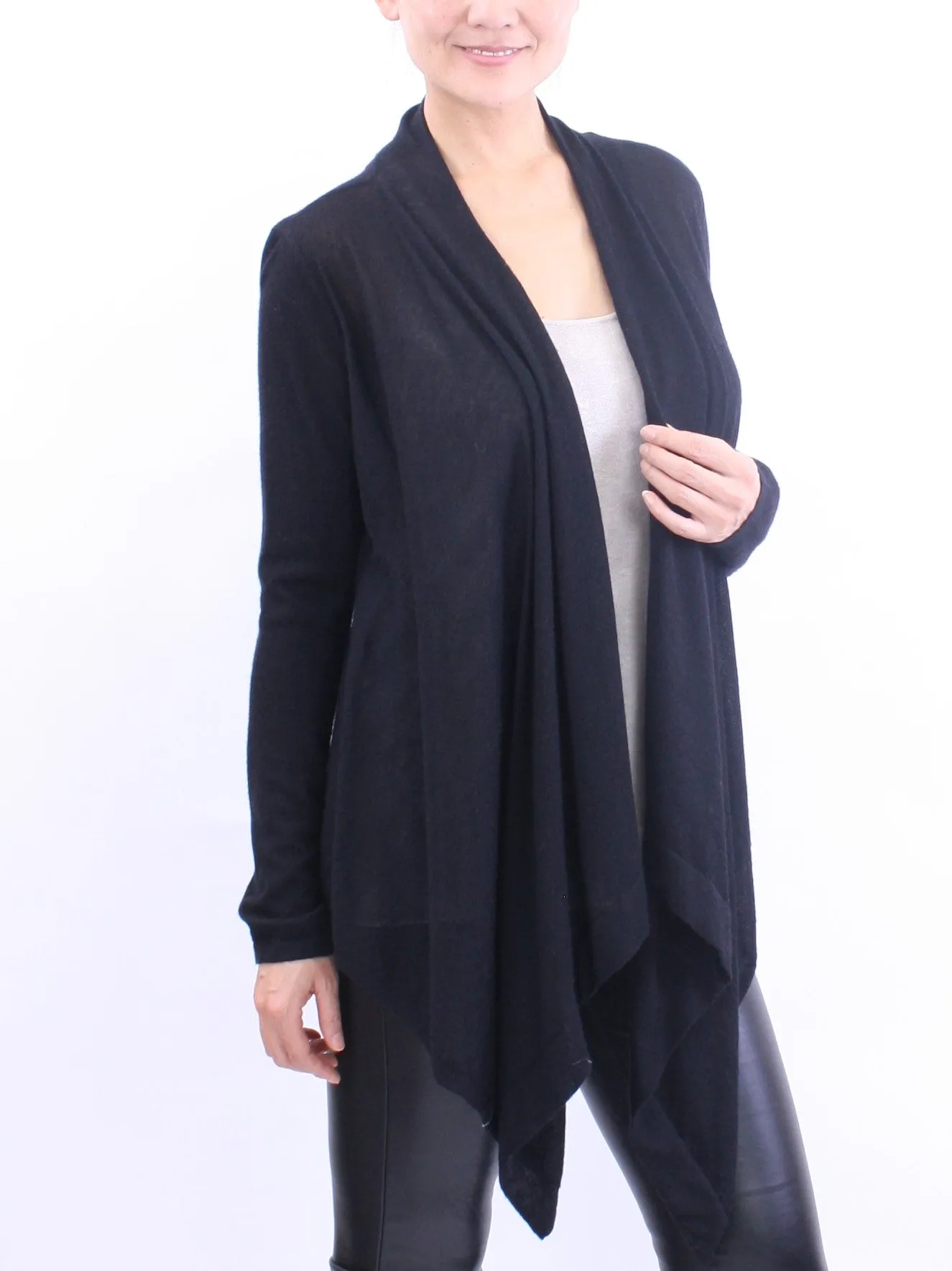 Two-Way Drape Front Wrap Cardigan in Fine Cashmere