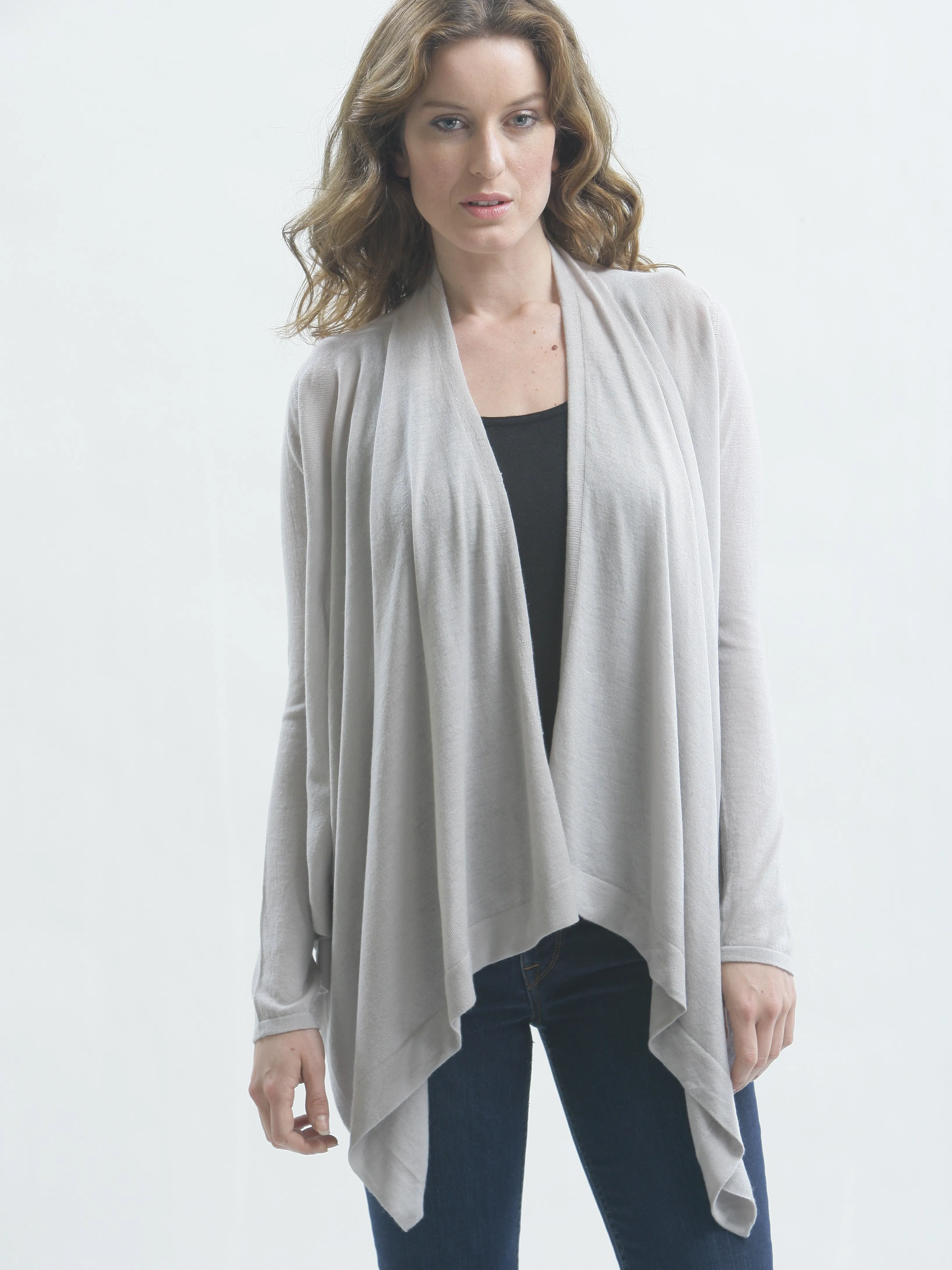 Two-Way Drape Front Wrap Cardigan in Fine Cashmere