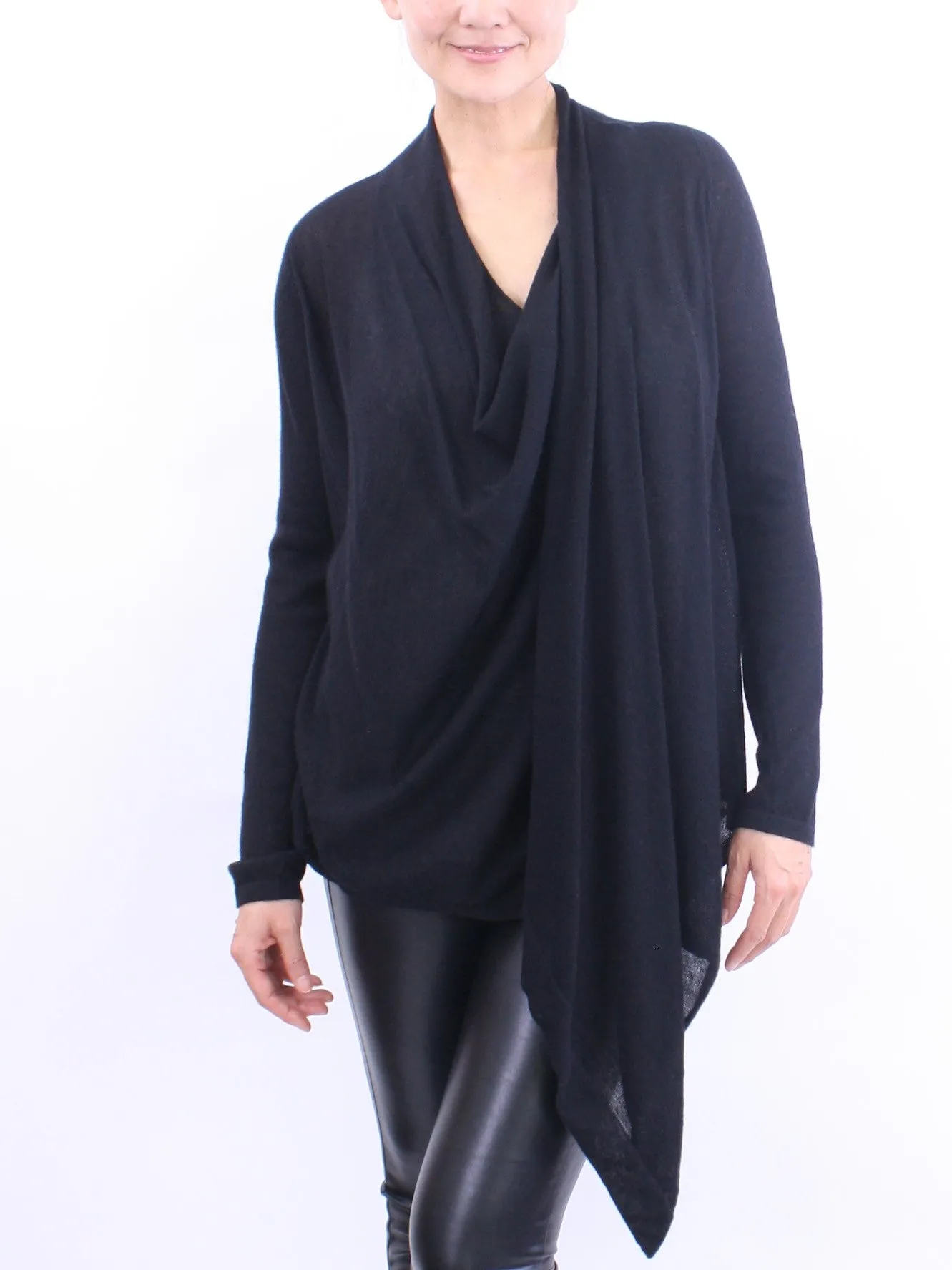 Two-Way Drape Front Wrap Cardigan in Fine Cashmere